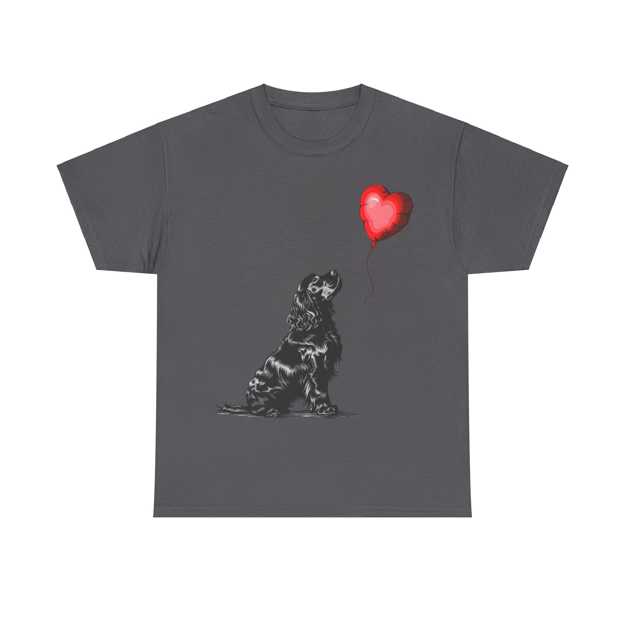 Printify T-Shirt Charcoal / S Adorable Cocker Spaniel with Heart Balloon T-Shirt – Perfect for Dog Lovers