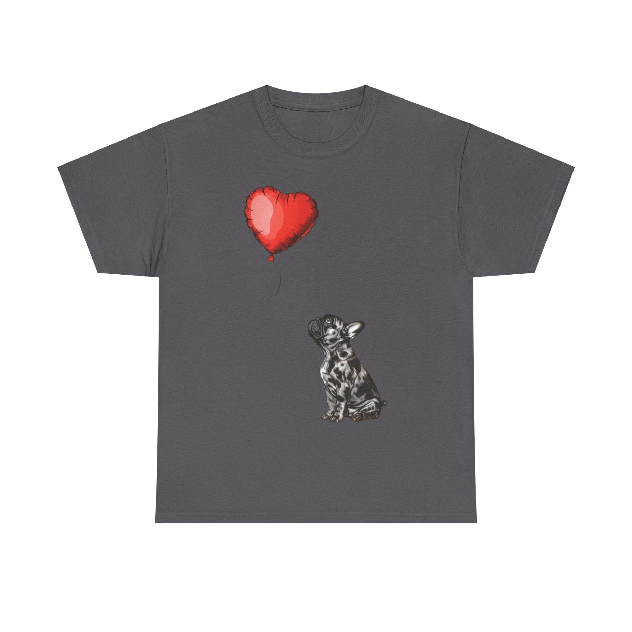 Printify T-Shirt Charcoal / S Adorable French Bulldog with Heart Balloon T-Shirt – Perfect for Dog Lovers