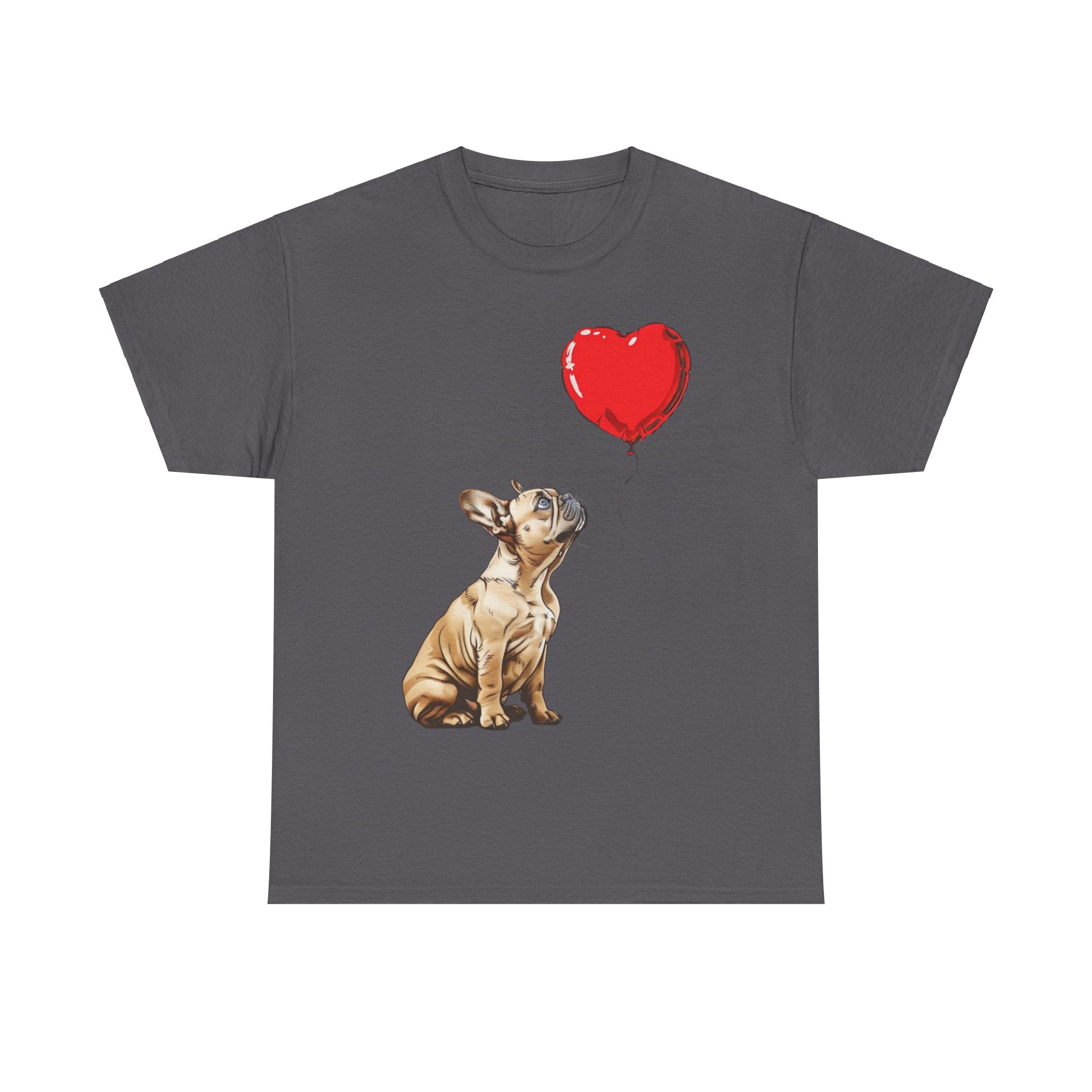 Printify T-Shirt Charcoal / S Adorable French Bulldog with Heart Balloon T-Shirt – Perfect for Dog Lovers