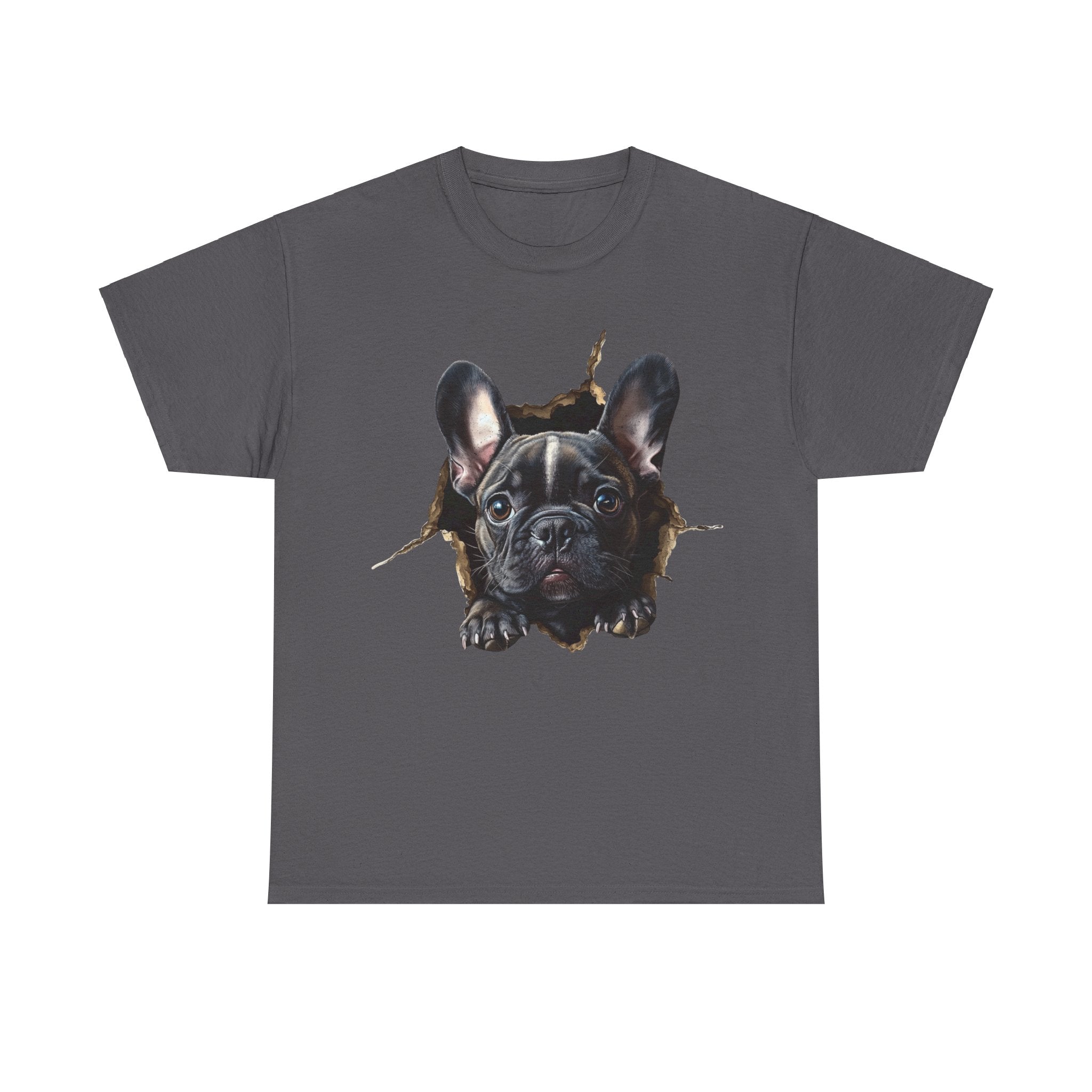 Printify T-Shirt Charcoal / S Black French Bulldog Peeking Unisex Heavy Cotton Tee