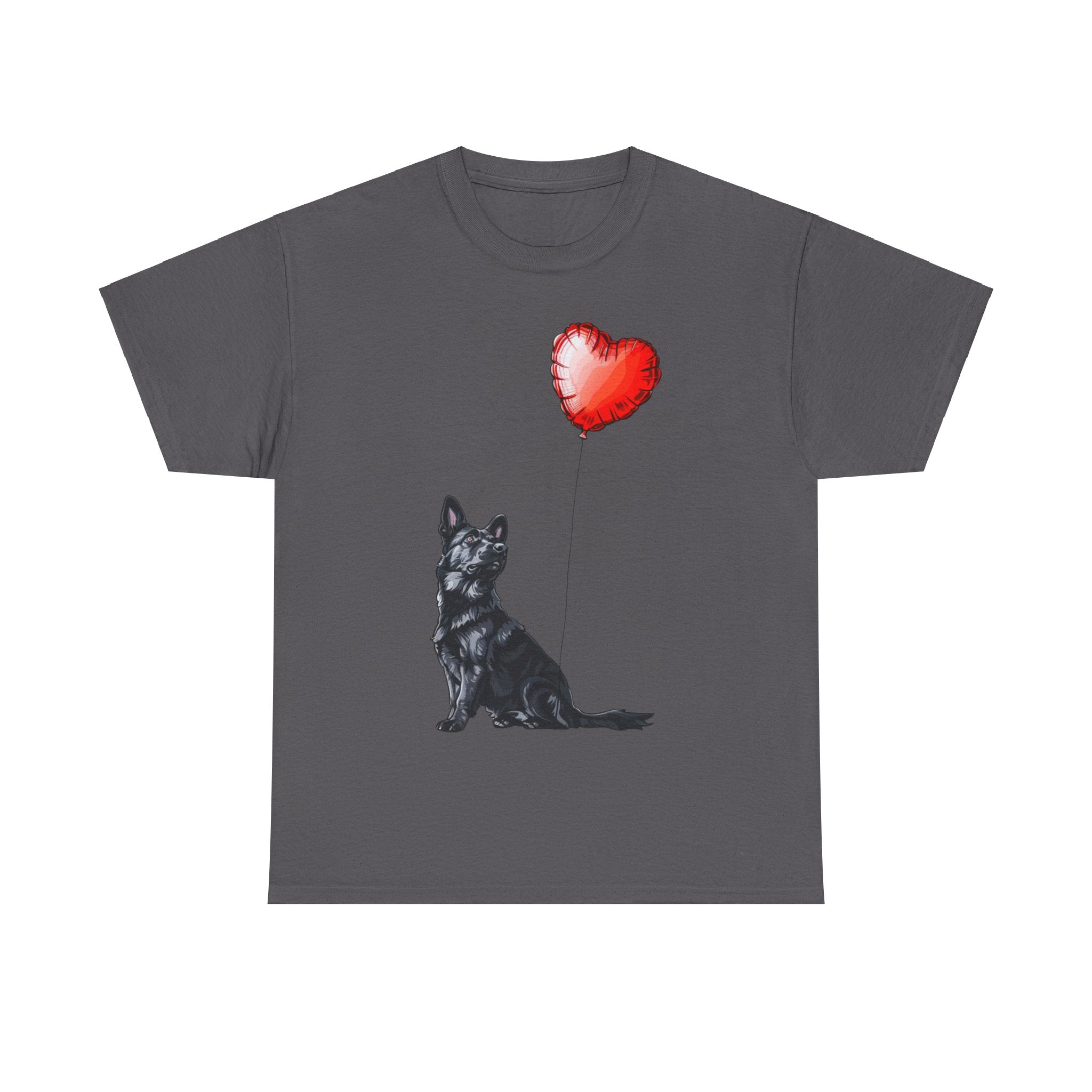 Printify T-Shirt Charcoal / S Black German Shepherd Love Balloon T-Shirt – Loyal Dog Lover's Apparel with Heart Balloon Art