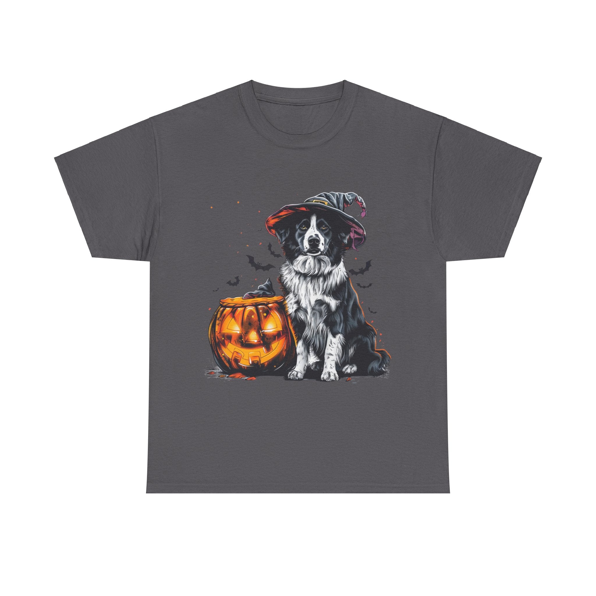 Printify T-Shirt Charcoal / S Border Collie Halloween Witch Hat Tee – Unisex Cotton Shirt