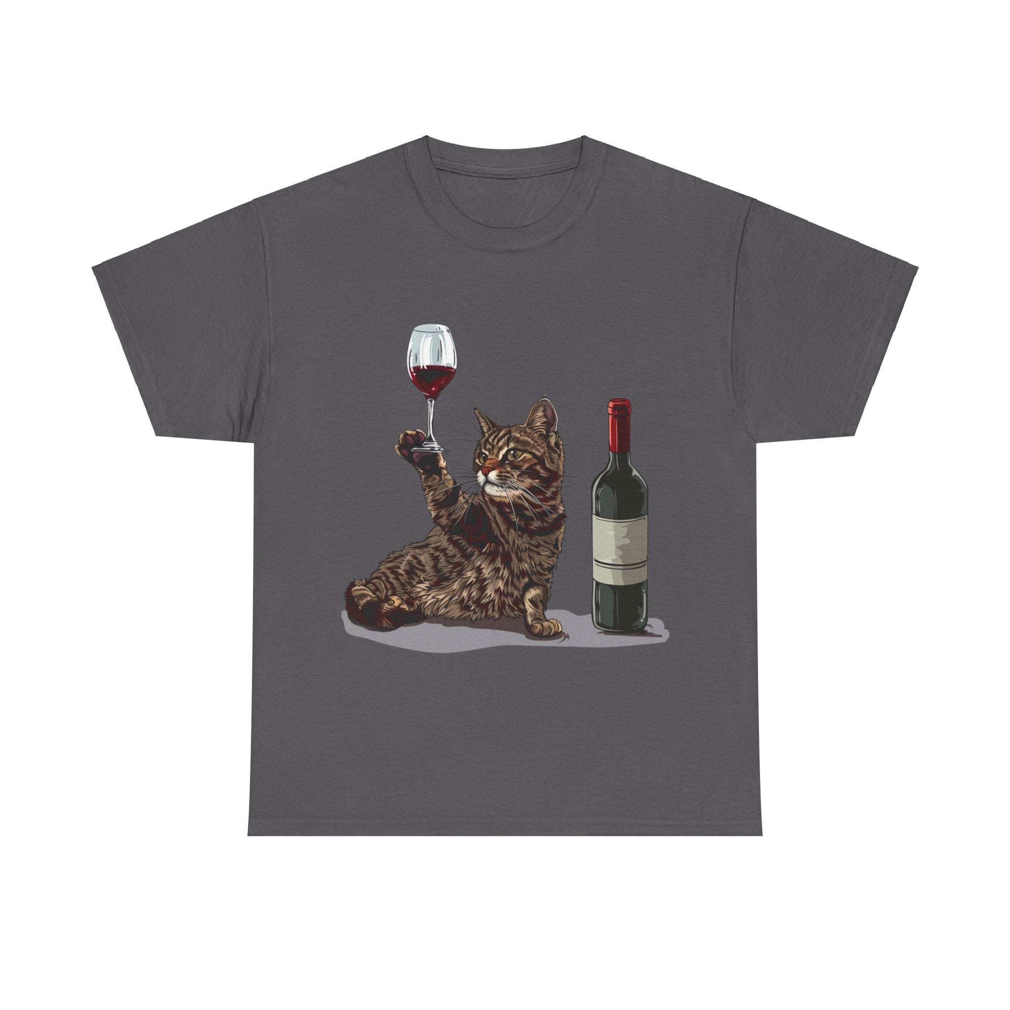 Printify T-Shirt Charcoal / S Cat Wine Enthusiast Unisex Cotton Tee