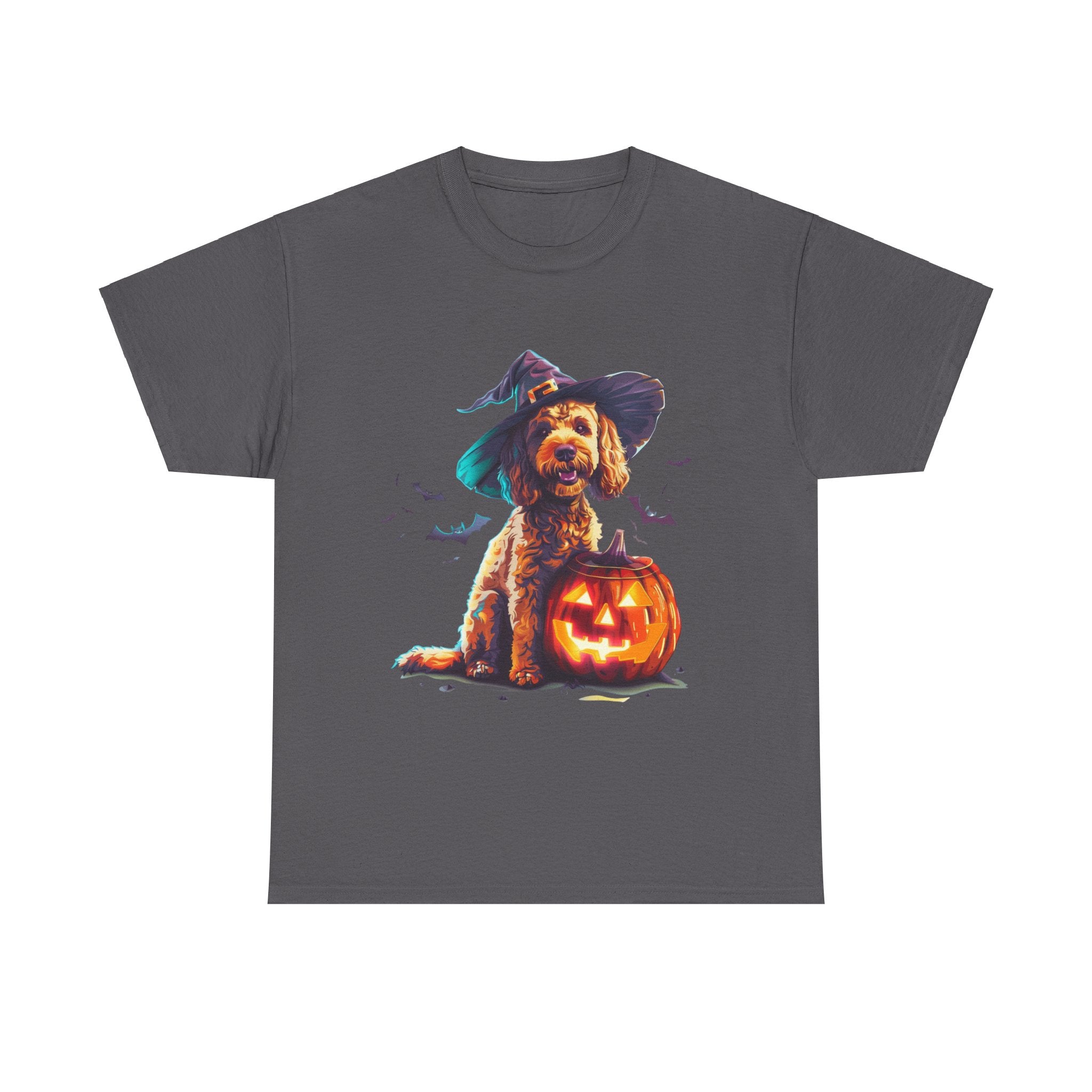 Printify T-Shirt Charcoal / S Cockapoo in Witch Hat Halloween Tee – Unisex Cotton Shirt