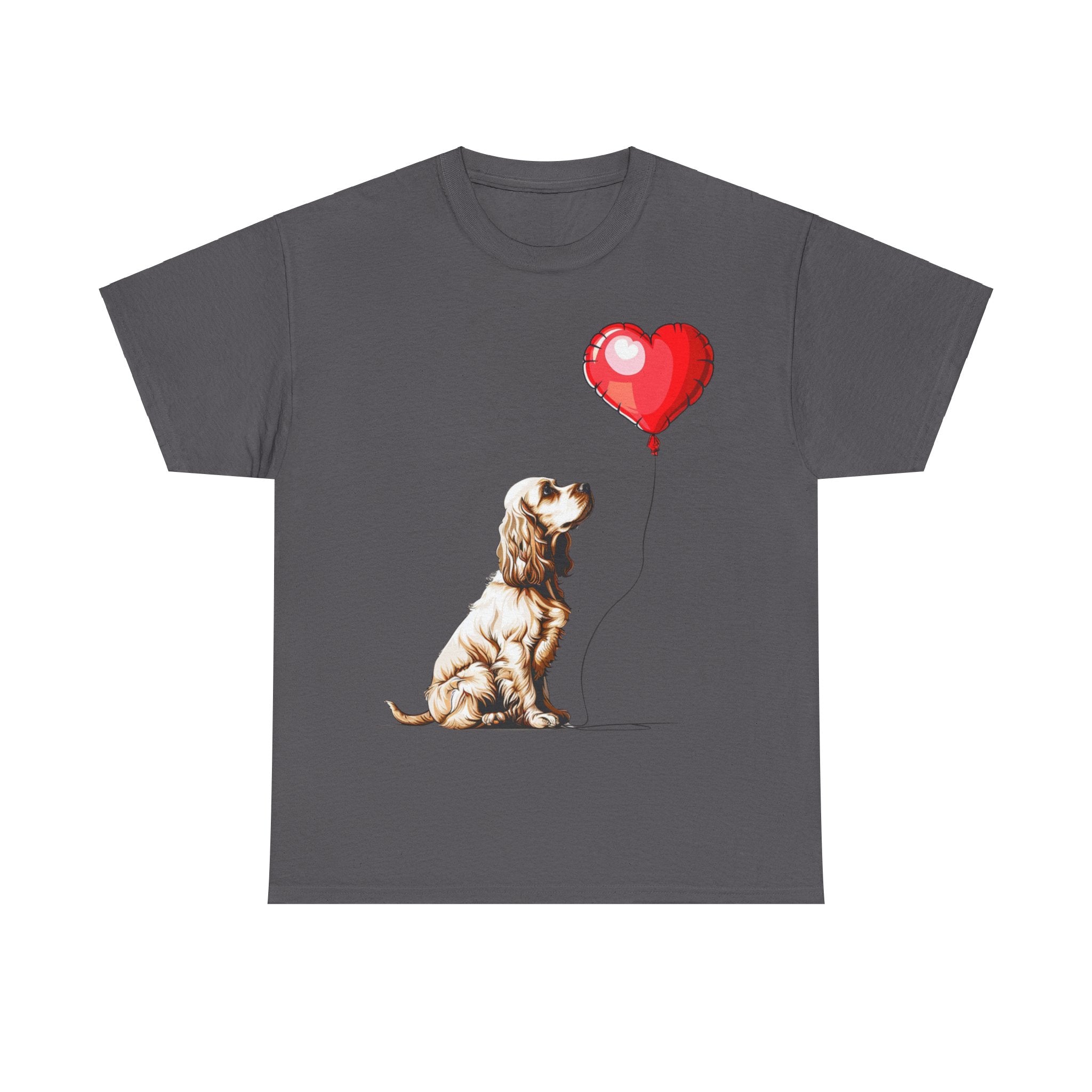 Printify T-Shirt Charcoal / S Cocker Spaniel Love Balloon T-Shirt – Adorable Dog Lover's Apparel with Heart Balloon Graphic