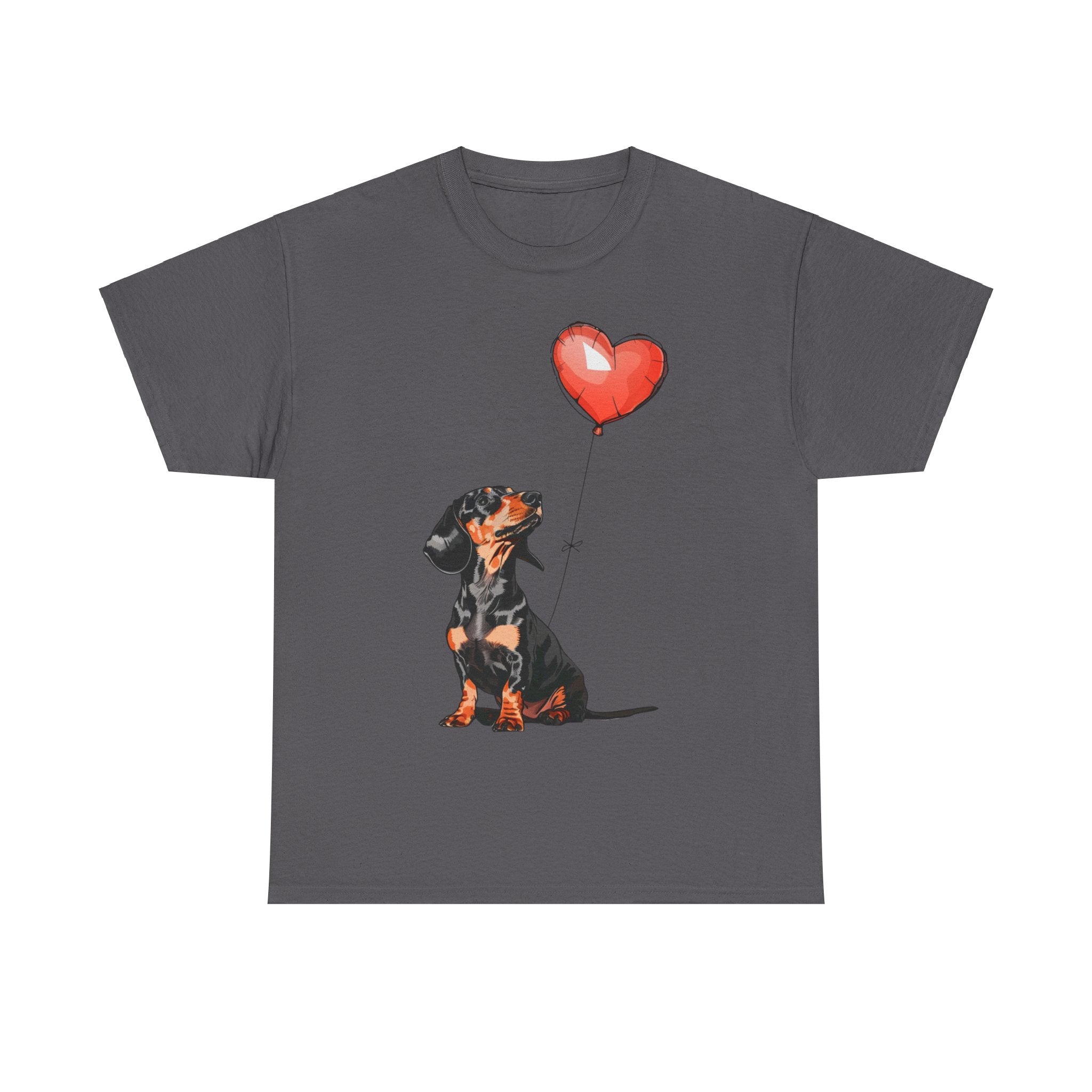 Printify T-Shirt Charcoal / S Dachshund Heart Balloon T-Shirt – Adorable Dog Lover's Gift with Dachshund Art