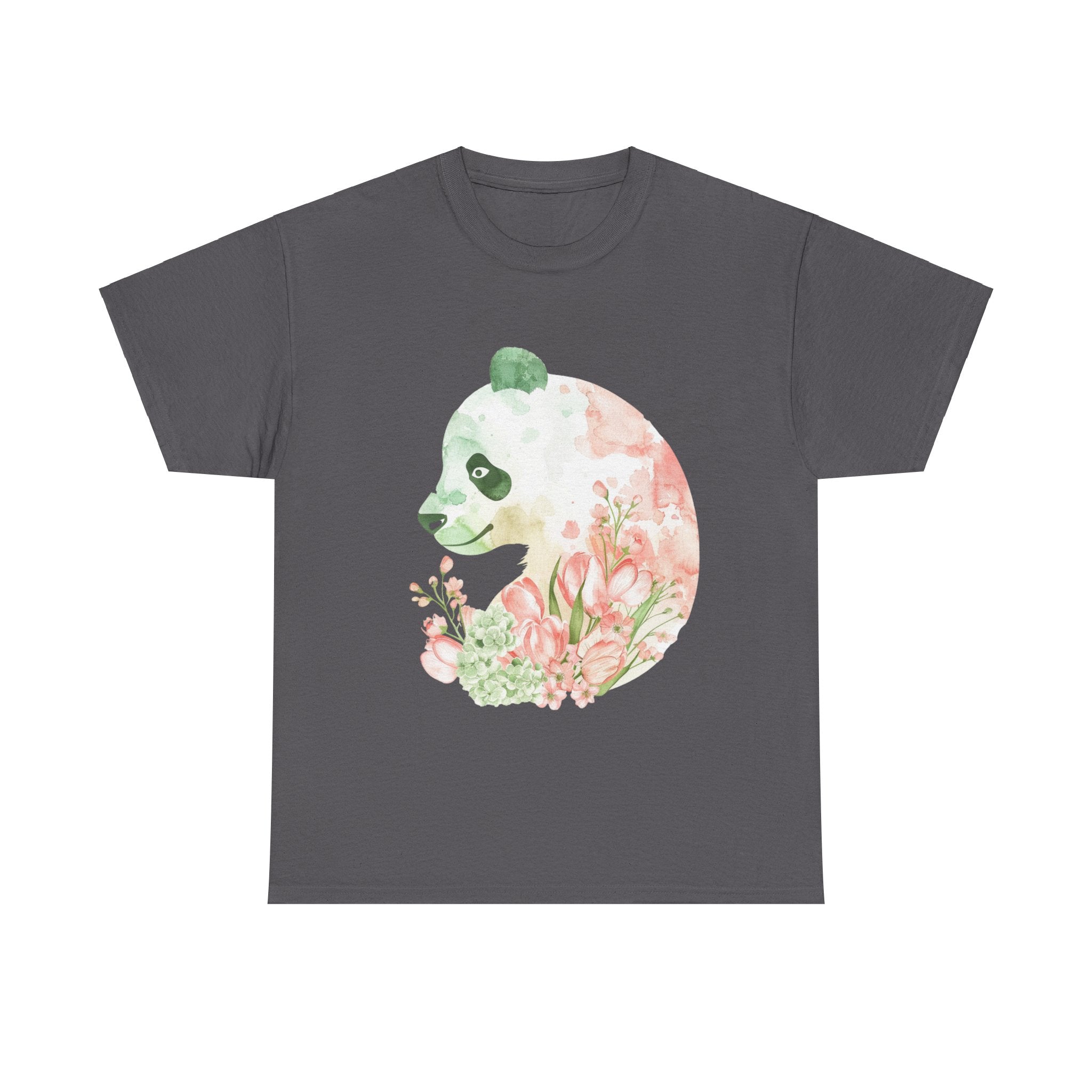 Printify T-Shirt Charcoal / S Floral Panda Silhouette Unisex Heavy Cotton Tee