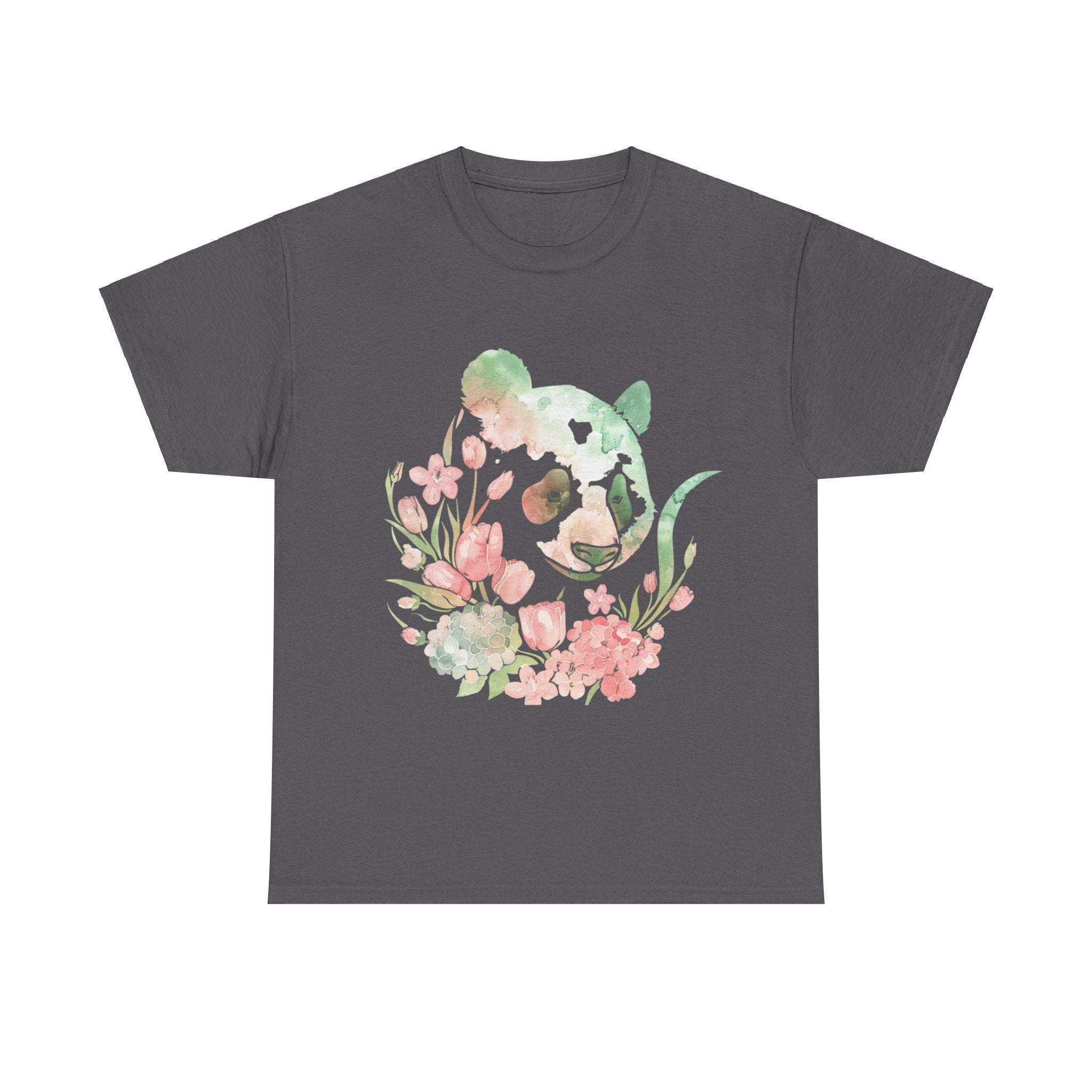 Printify T-Shirt Charcoal / S Floral Panda Unisex Heavy Cotton Tee