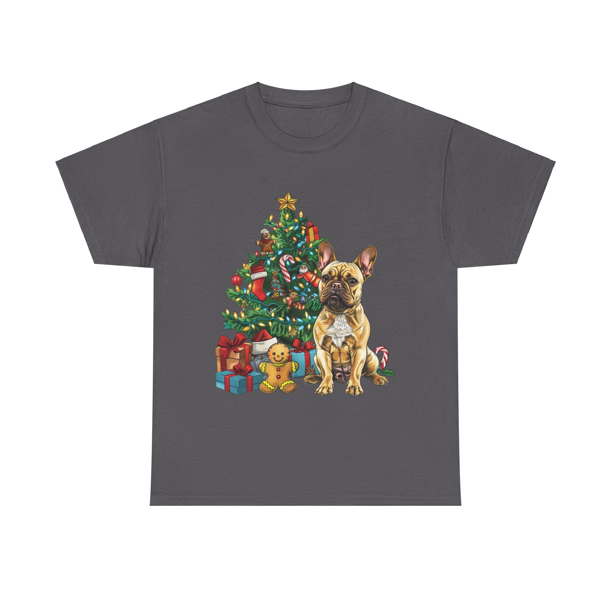 Printify T-Shirt Charcoal / S French Bulldog Christmas Tree Design with Gifts and Ornaments – Festive Dog Holiday Art