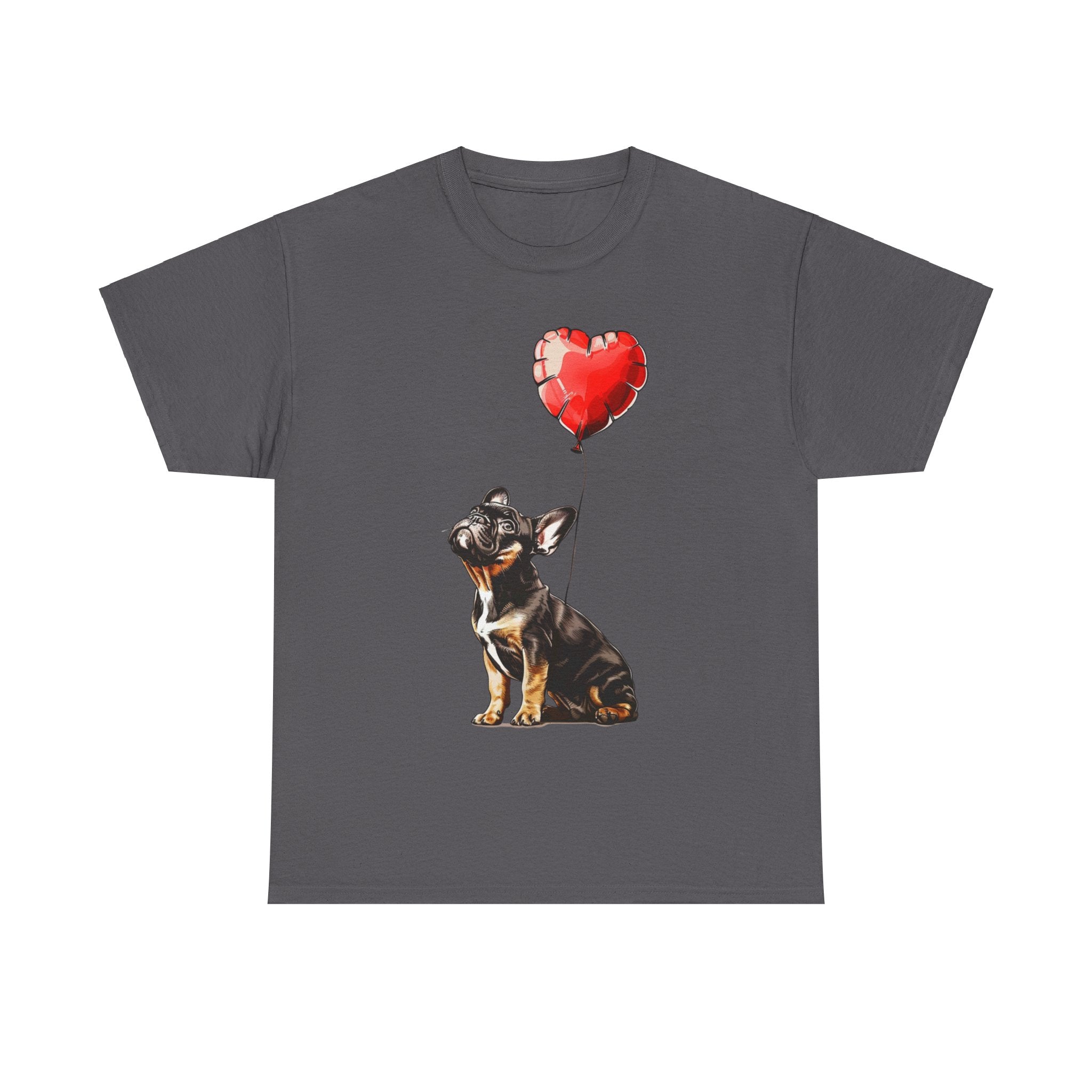 Printify T-Shirt Charcoal / S French Bulldog Heart Balloon T-Shirt – Cute Dog Lover's Apparel with Adorable Balloon Design