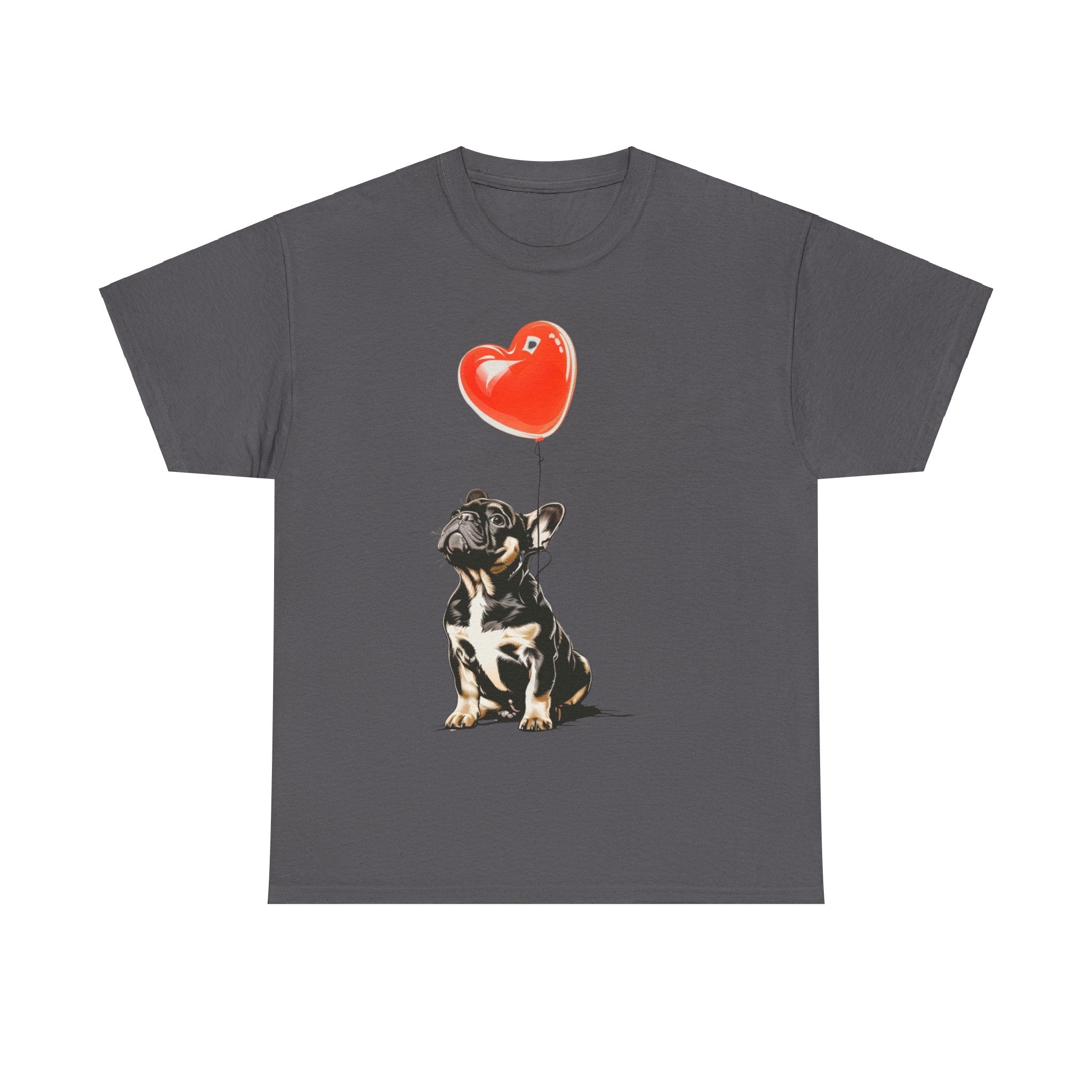 Printify T-Shirt Charcoal / S French Bulldog Love Balloon T-Shirt – Adorable Dog Lover's Apparel with Heart Balloon Art