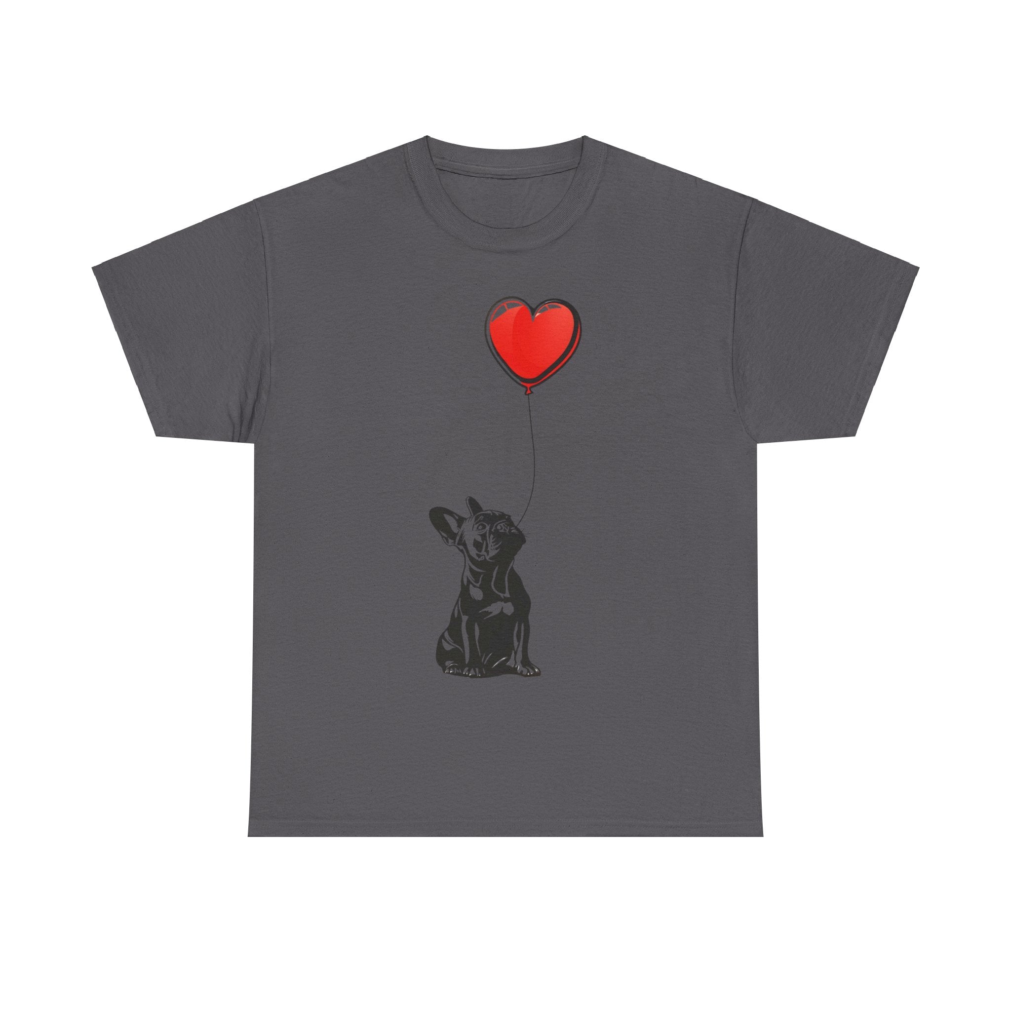 Printify T-Shirt Charcoal / S French Bulldog Love Balloon Tee – Sweet Dog Lover's Apparel with Heart Balloon Graphic