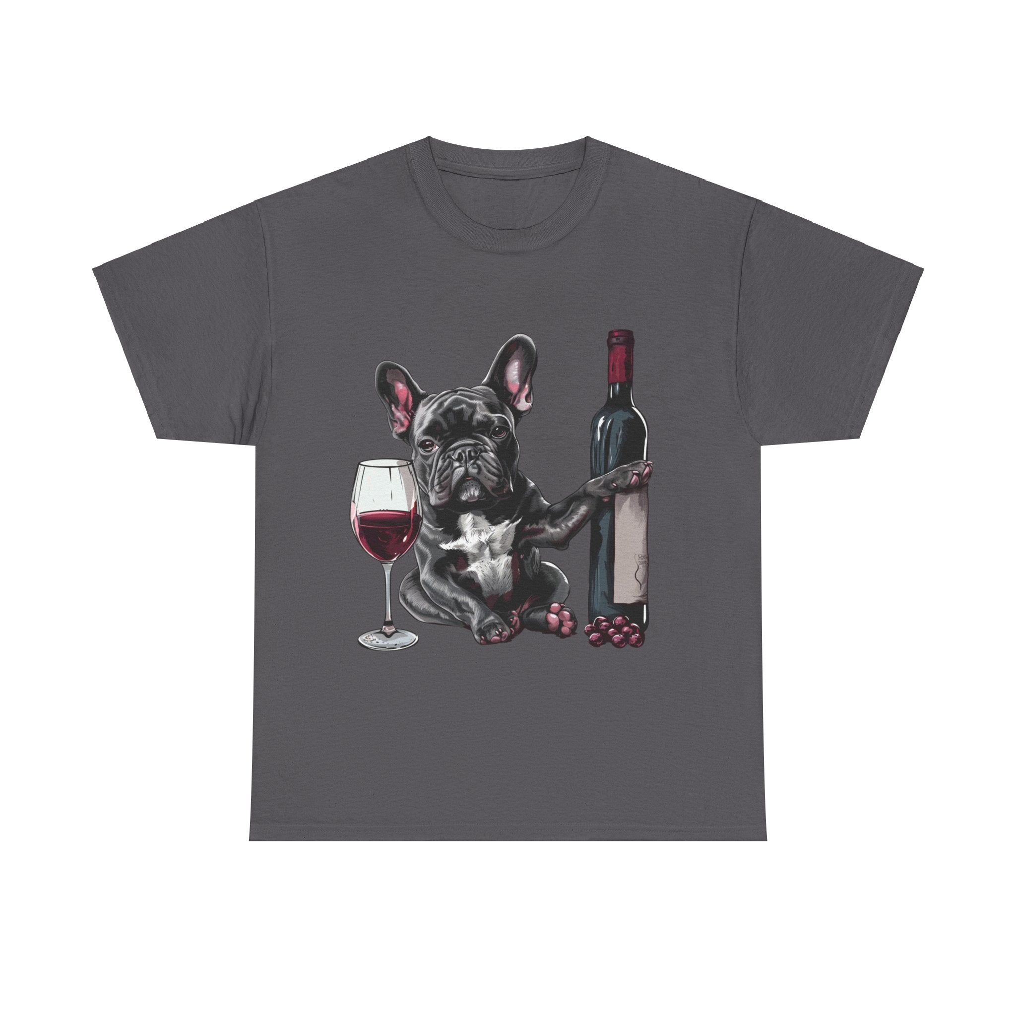 Printify T-Shirt Charcoal / S French Bulldog with Wine and Raspberries – Unisex Graphic Tee