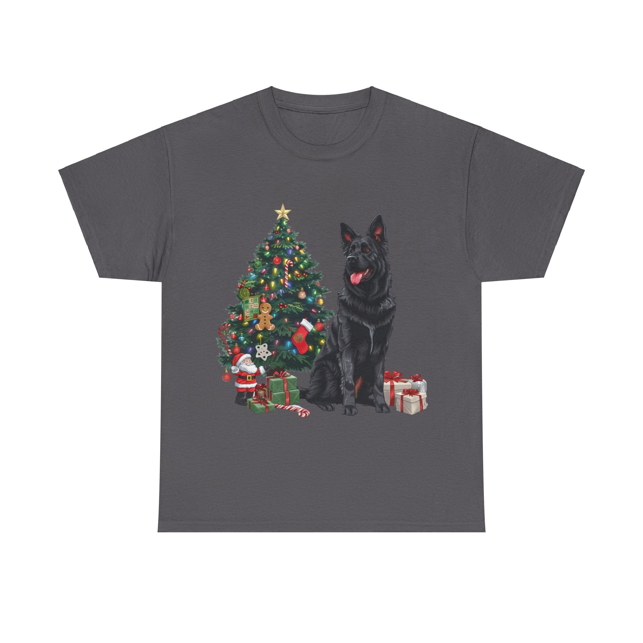 Printify T-Shirt Charcoal / S German Shepherd Christmas Tree with Gifts – Festive Holiday Dog Art for Christmas Celebration