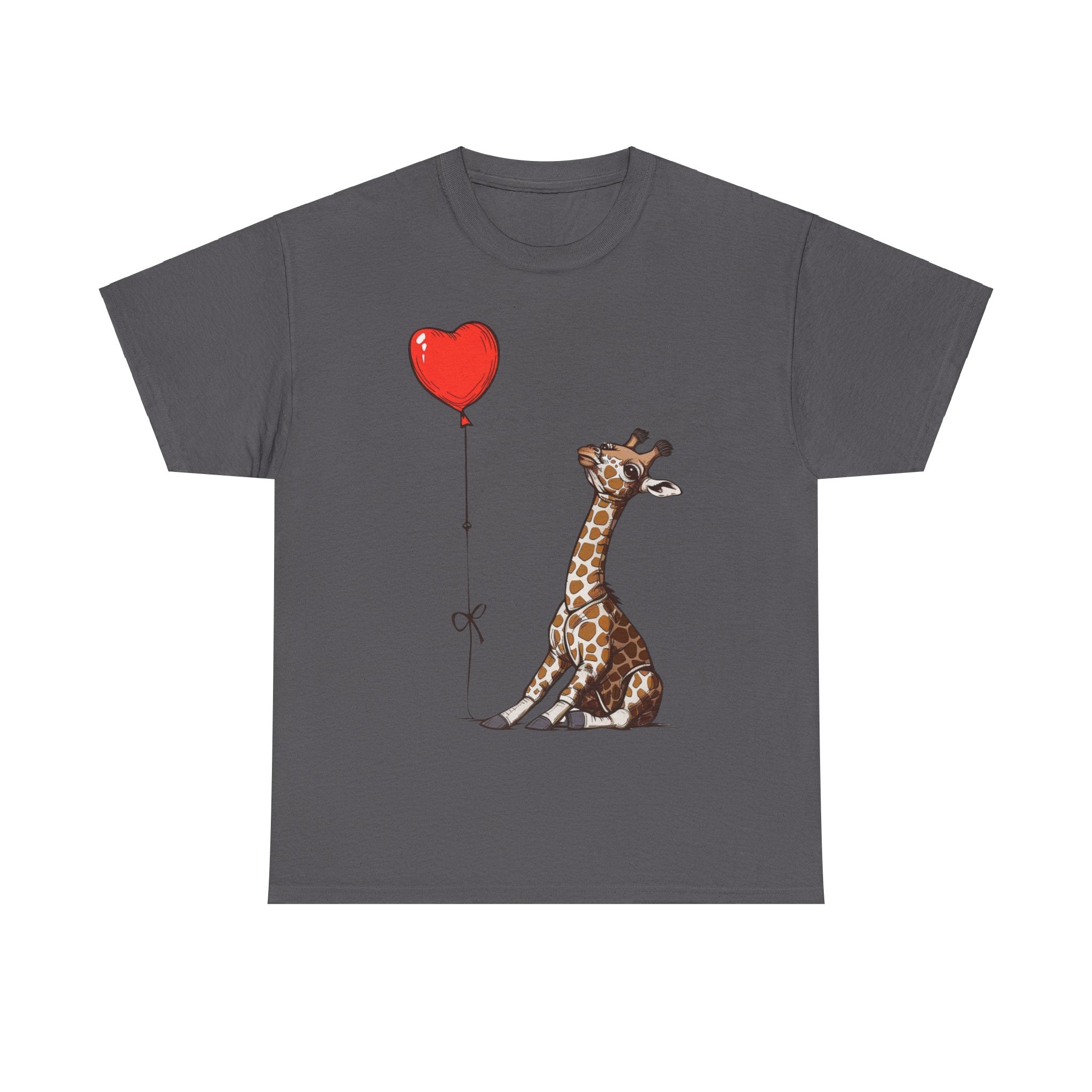 Printify T-Shirt Charcoal / S Giraffe Heart Balloon T-Shirt – Cute Animal Lover's Apparel with Heart Balloon Graphic