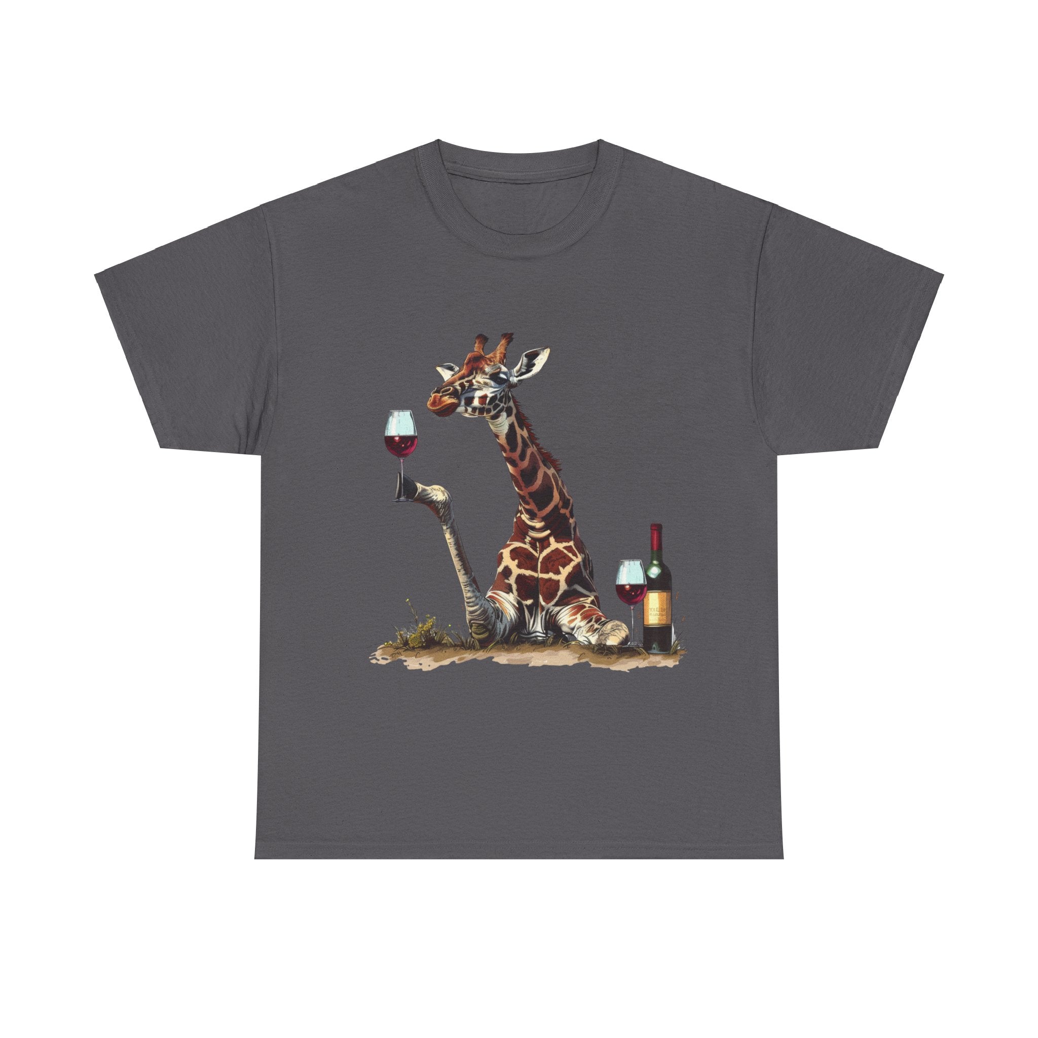 Printify T-Shirt Charcoal / S Giraffe Wine Connoisseur Unisex Cotton Tee