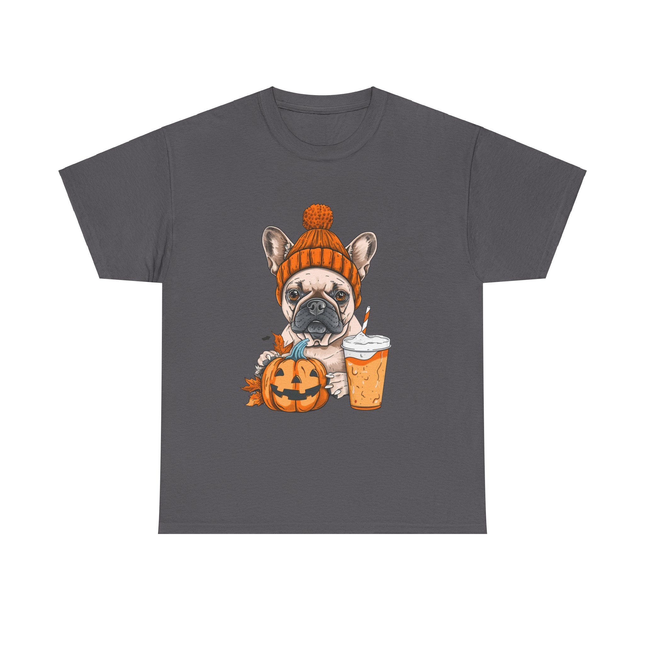 Printify T-Shirt Charcoal / S Pumpkin Spice Pooch French Bulldog Unisex Heavy Cotton Tee