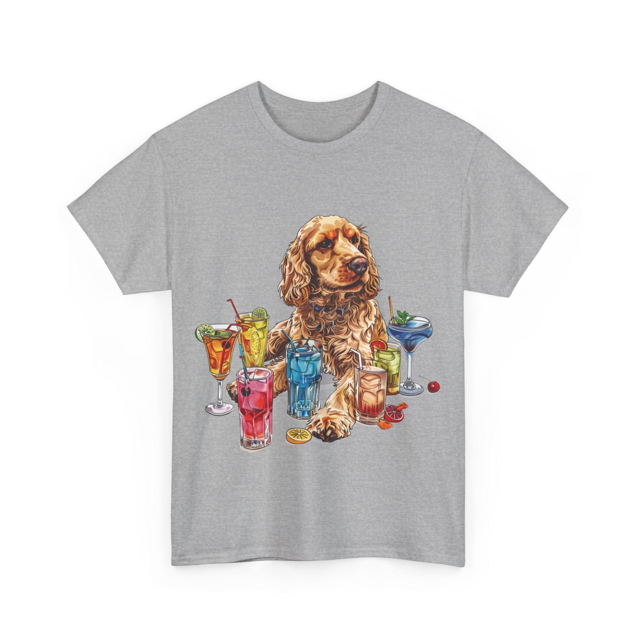 Printify T-Shirt Charming Cocker Spaniel with Refreshing Cocktails – A Splash of Fun