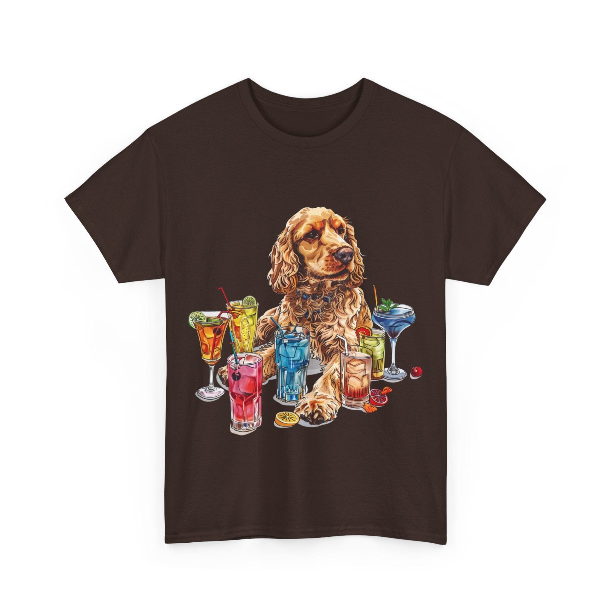 Printify T-Shirt Charming Cocker Spaniel with Refreshing Cocktails – A Splash of Fun