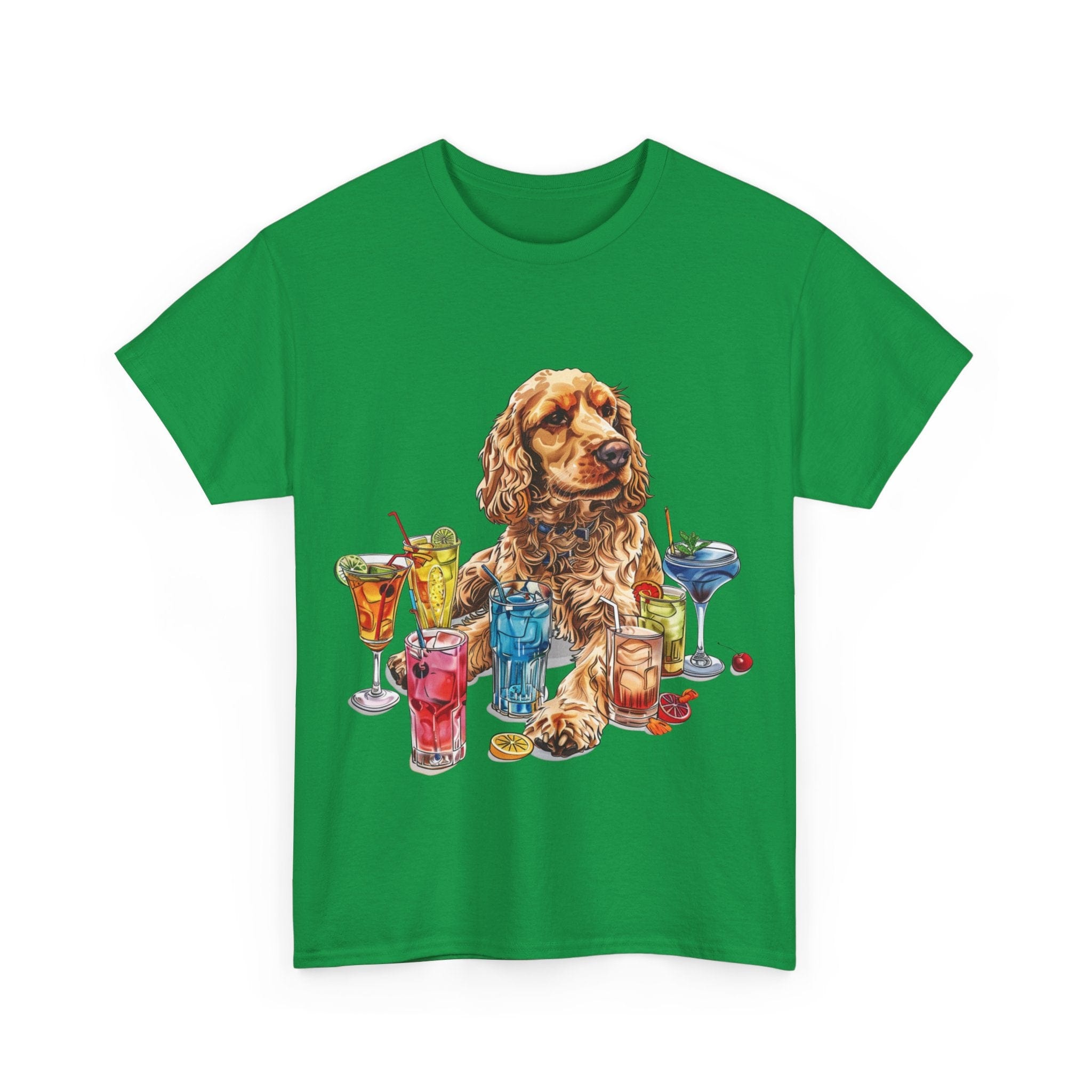 Printify T-Shirt Charming Cocker Spaniel with Refreshing Cocktails – A Splash of Fun