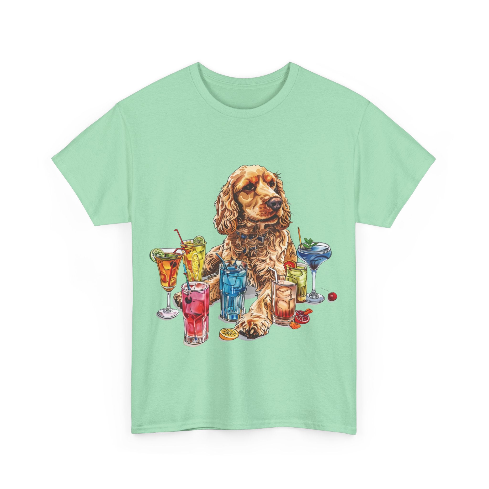 Printify T-Shirt Charming Cocker Spaniel with Refreshing Cocktails – A Splash of Fun