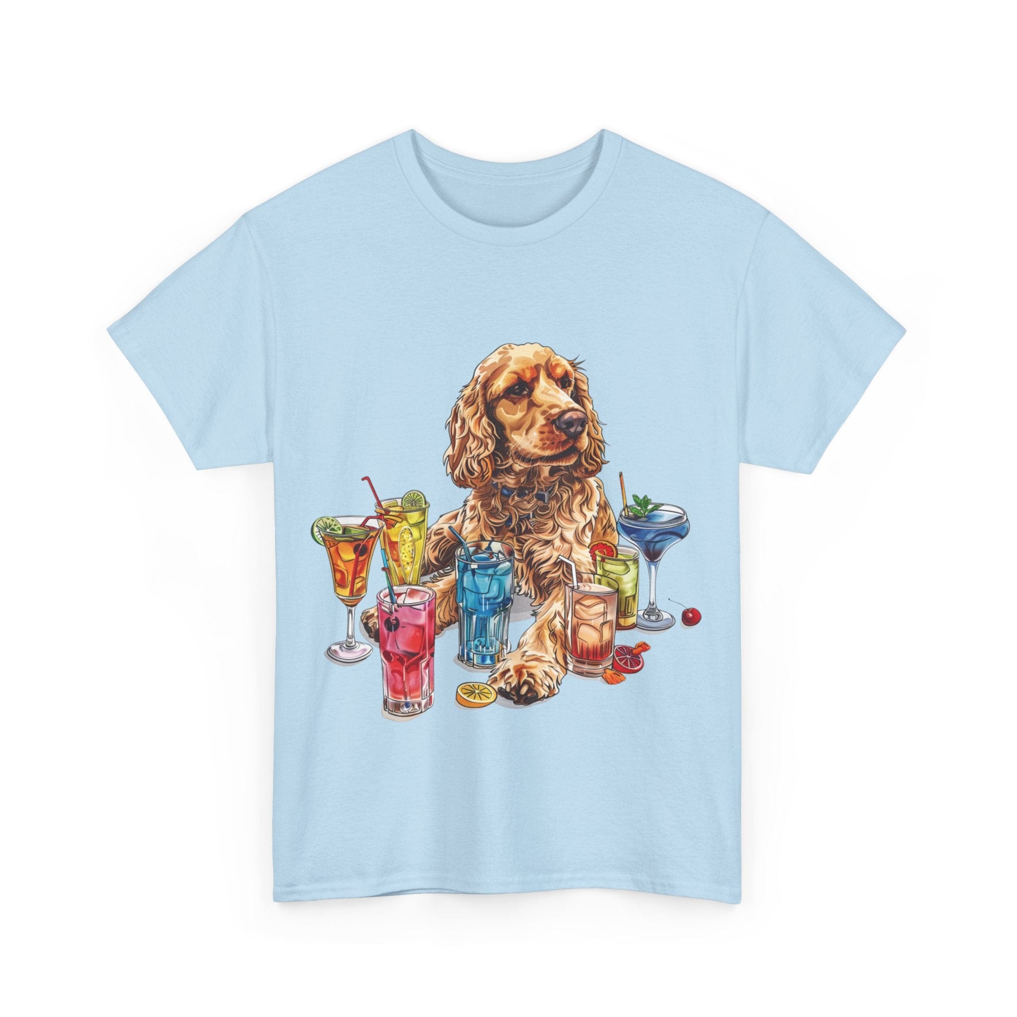 Printify T-Shirt Charming Cocker Spaniel with Refreshing Cocktails – A Splash of Fun