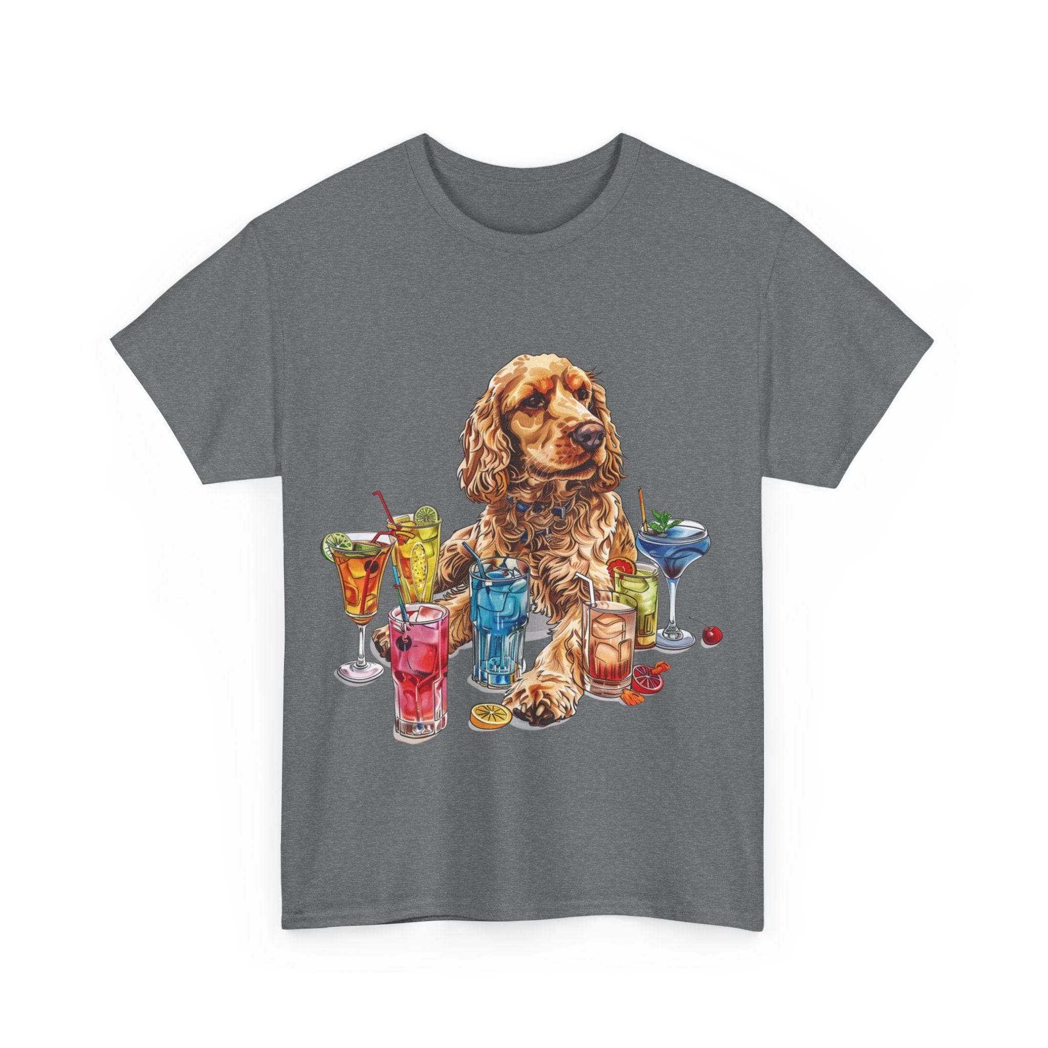 Printify T-Shirt Charming Cocker Spaniel with Refreshing Cocktails – A Splash of Fun