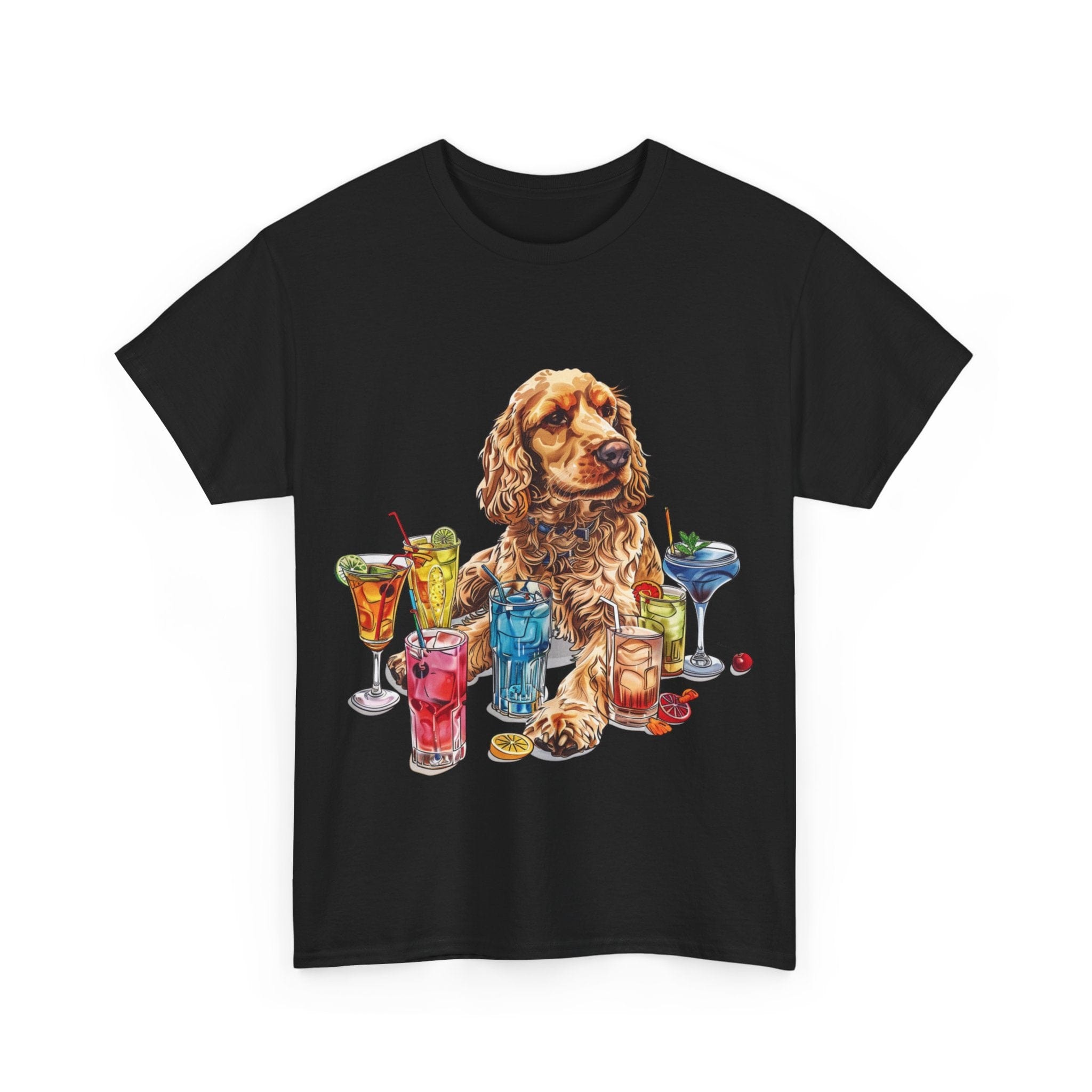 Printify T-Shirt Charming Cocker Spaniel with Refreshing Cocktails – A Splash of Fun