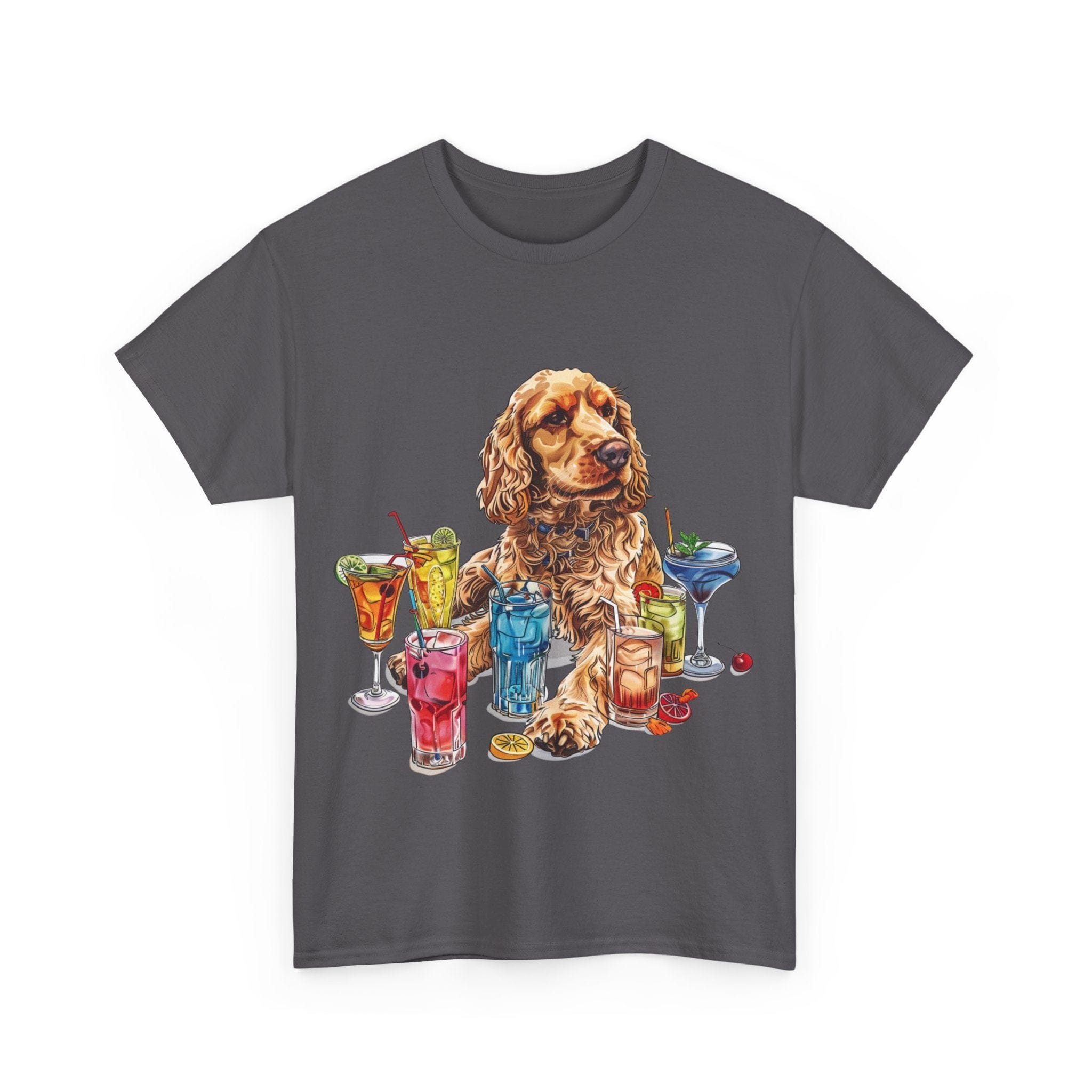 Printify T-Shirt Charming Cocker Spaniel with Refreshing Cocktails – A Splash of Fun