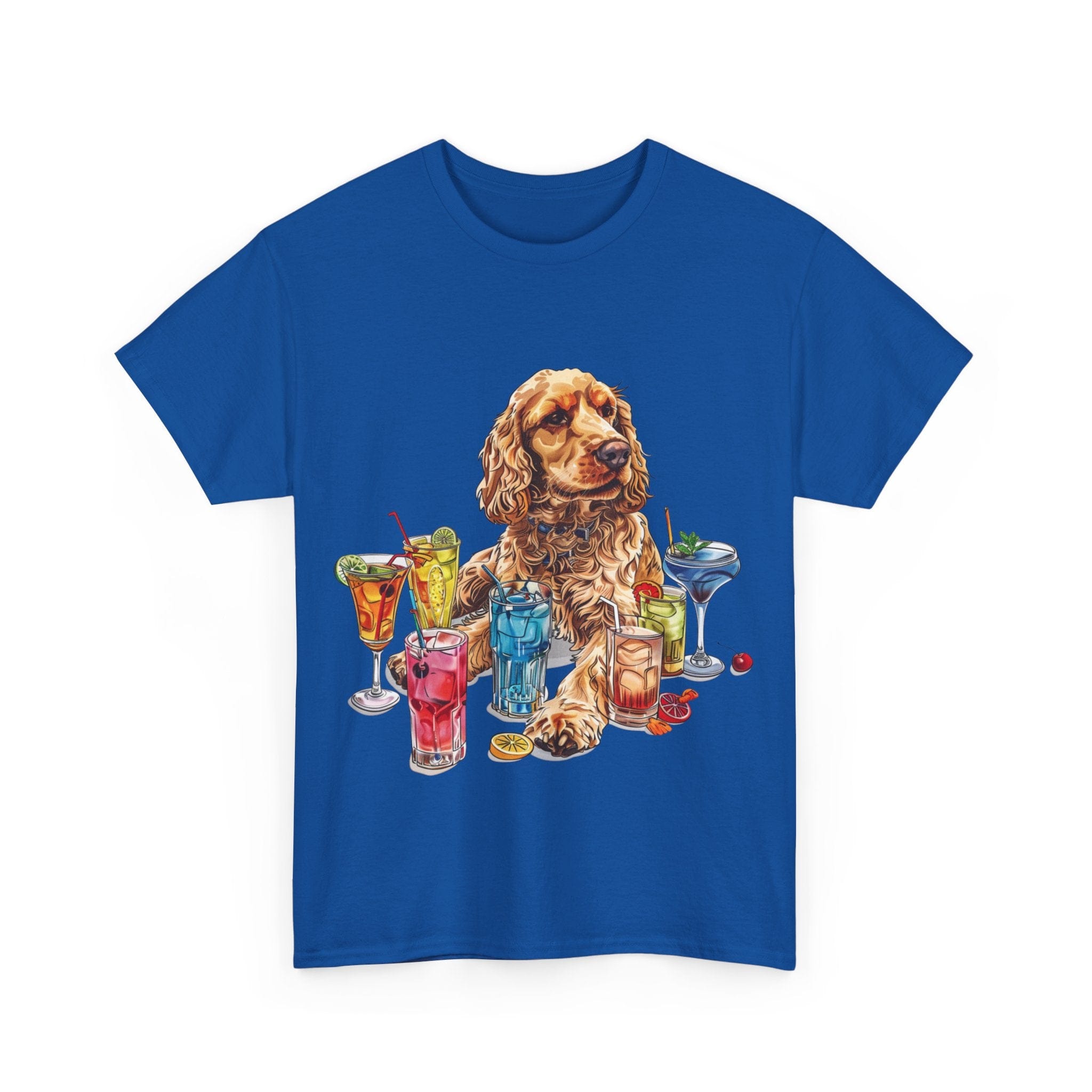 Printify T-Shirt Charming Cocker Spaniel with Refreshing Cocktails – A Splash of Fun