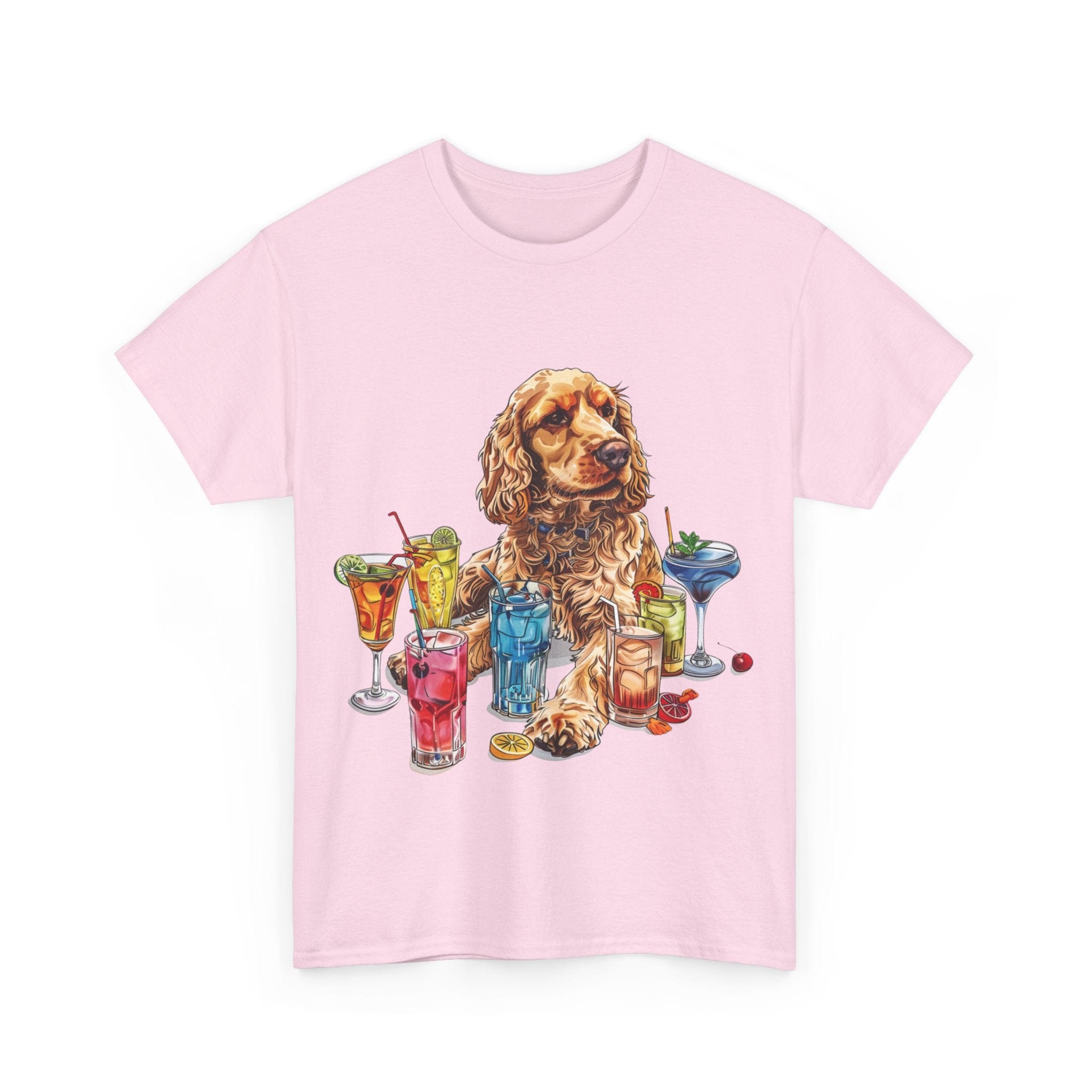 Printify T-Shirt Charming Cocker Spaniel with Refreshing Cocktails – A Splash of Fun