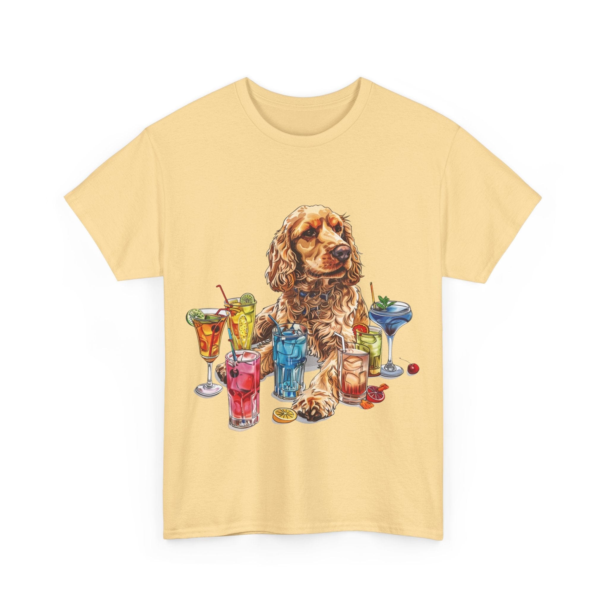 Printify T-Shirt Charming Cocker Spaniel with Refreshing Cocktails – A Splash of Fun