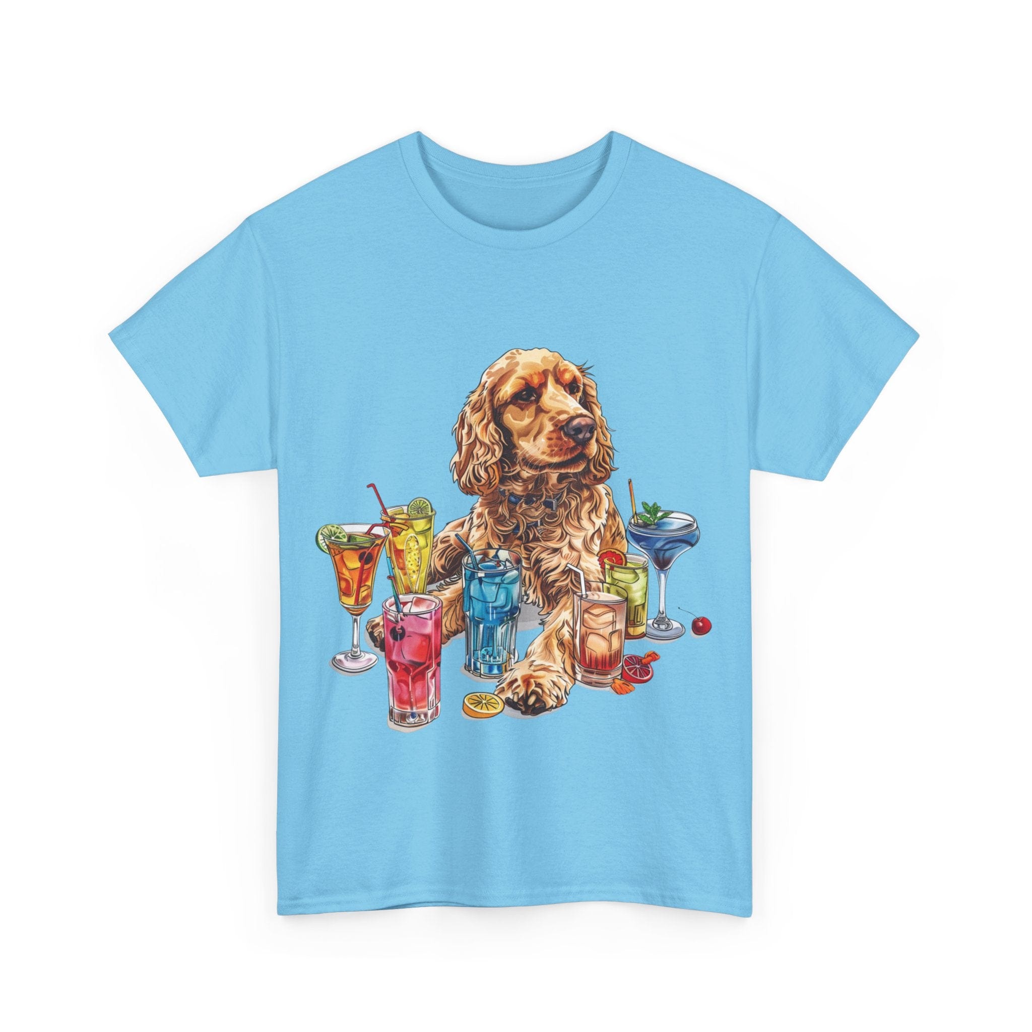 Printify T-Shirt Charming Cocker Spaniel with Refreshing Cocktails – A Splash of Fun