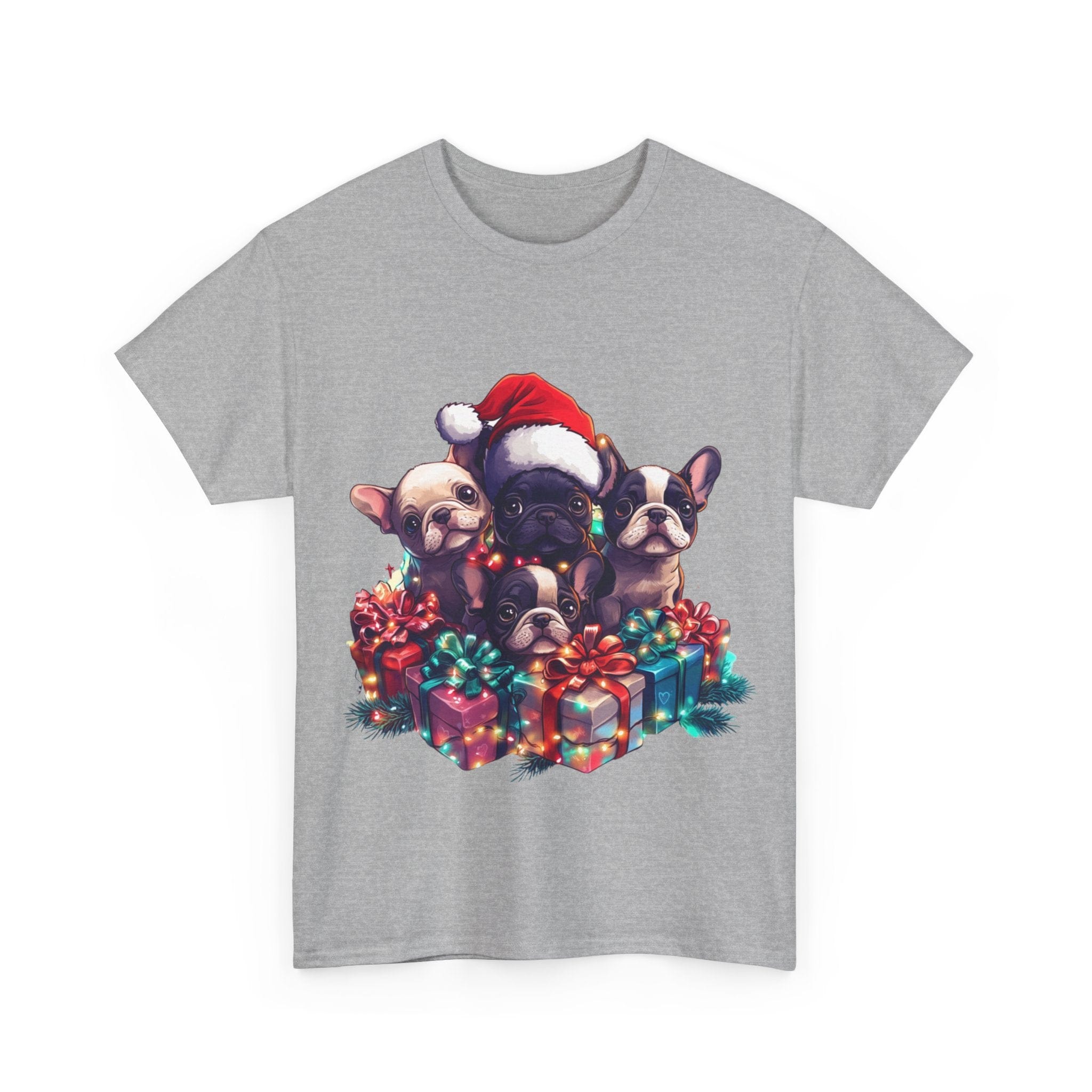 Printify T-Shirt Christmas French Bulldog Gift Box Unisex Heavy Cotton Tee