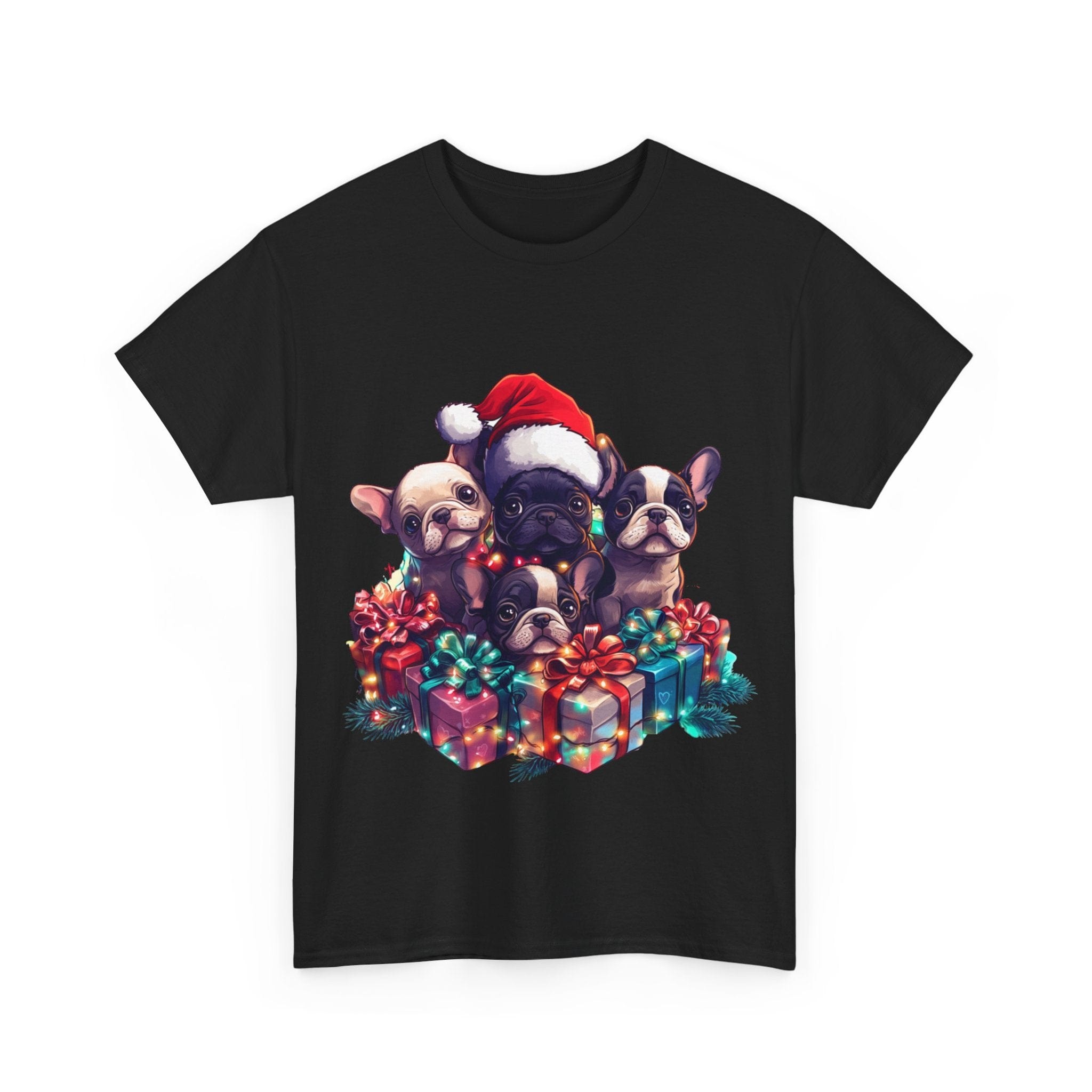 Printify T-Shirt Christmas French Bulldog Gift Box Unisex Heavy Cotton Tee