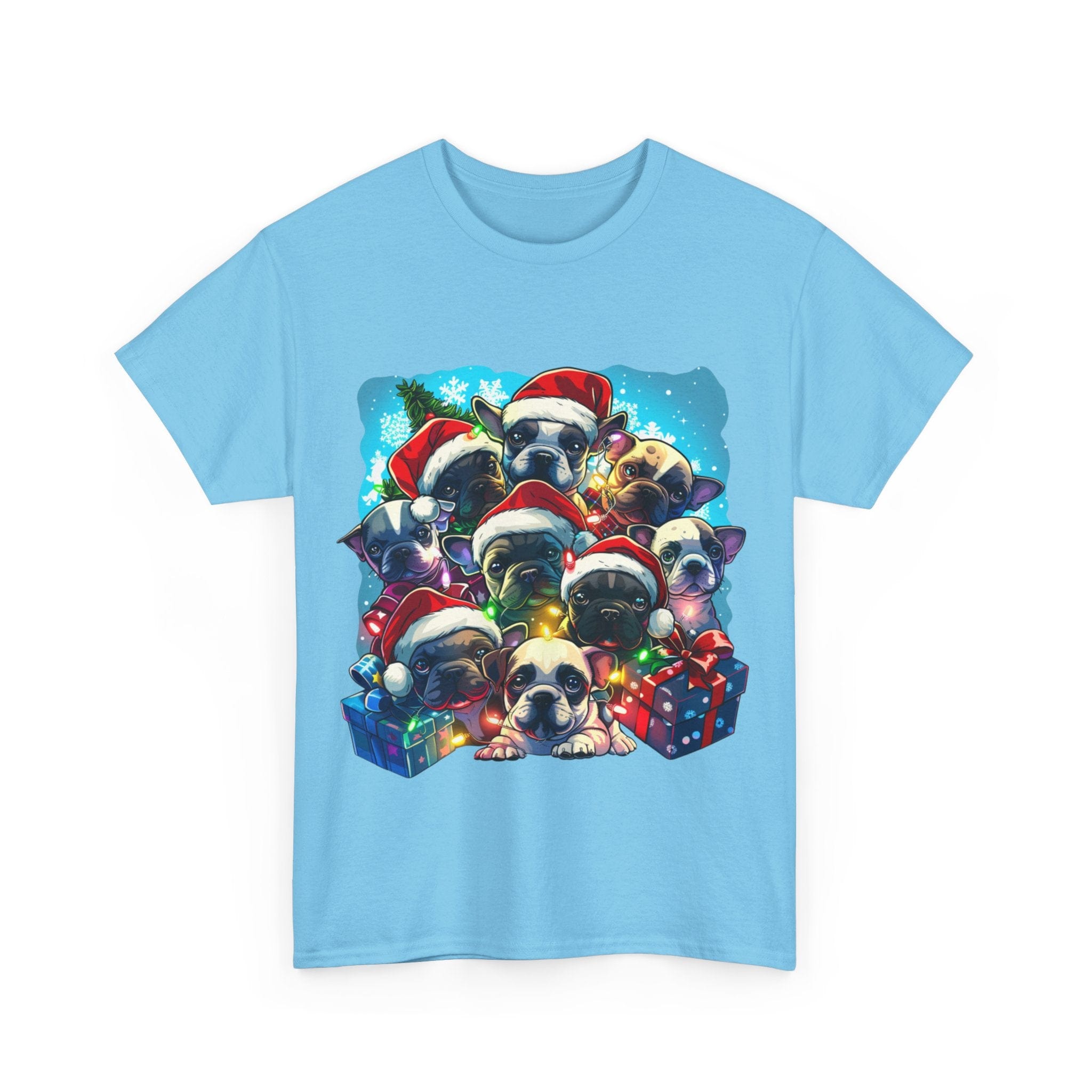 Printify T-Shirt Christmas French Bulldog Pack Unisex Heavy Cotton Tee