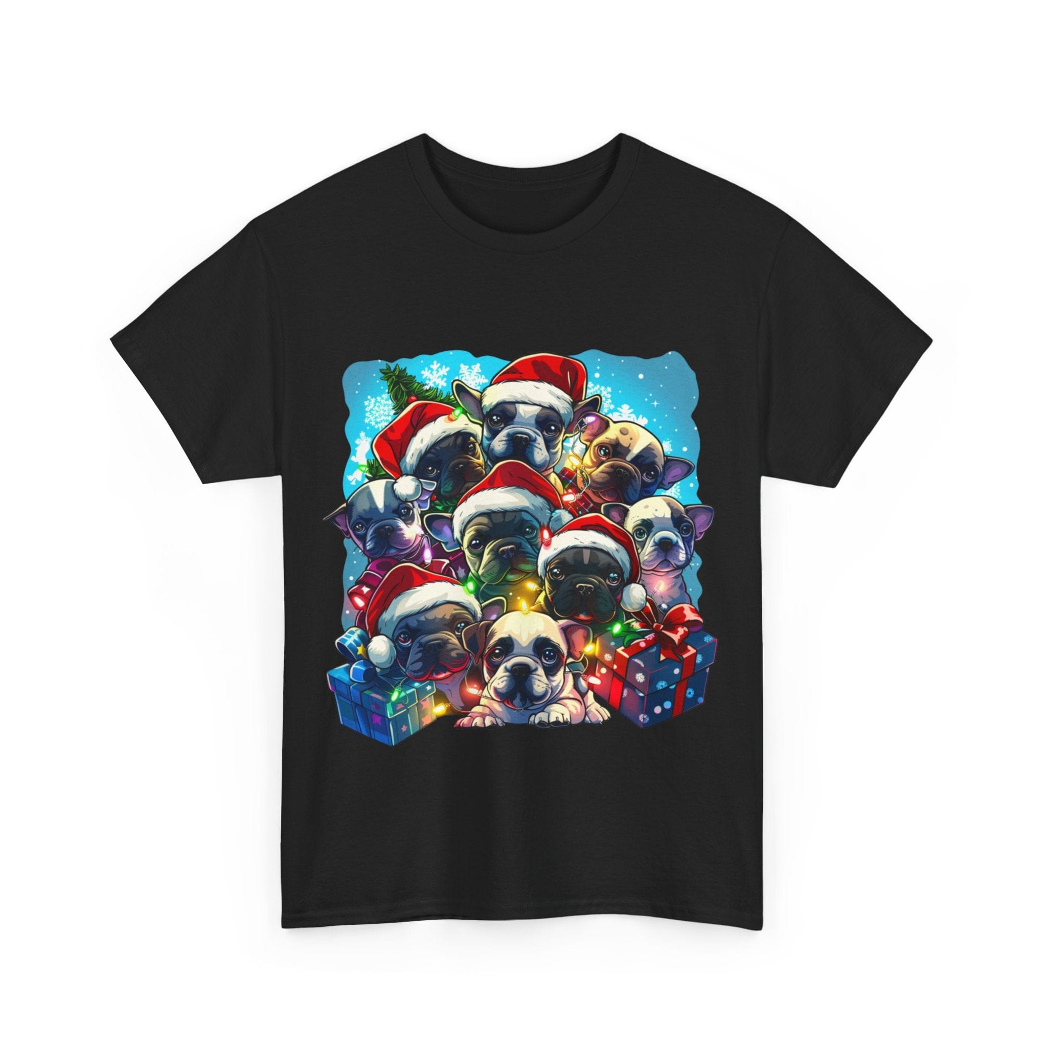 Printify T-Shirt Christmas French Bulldog Pack Unisex Heavy Cotton Tee