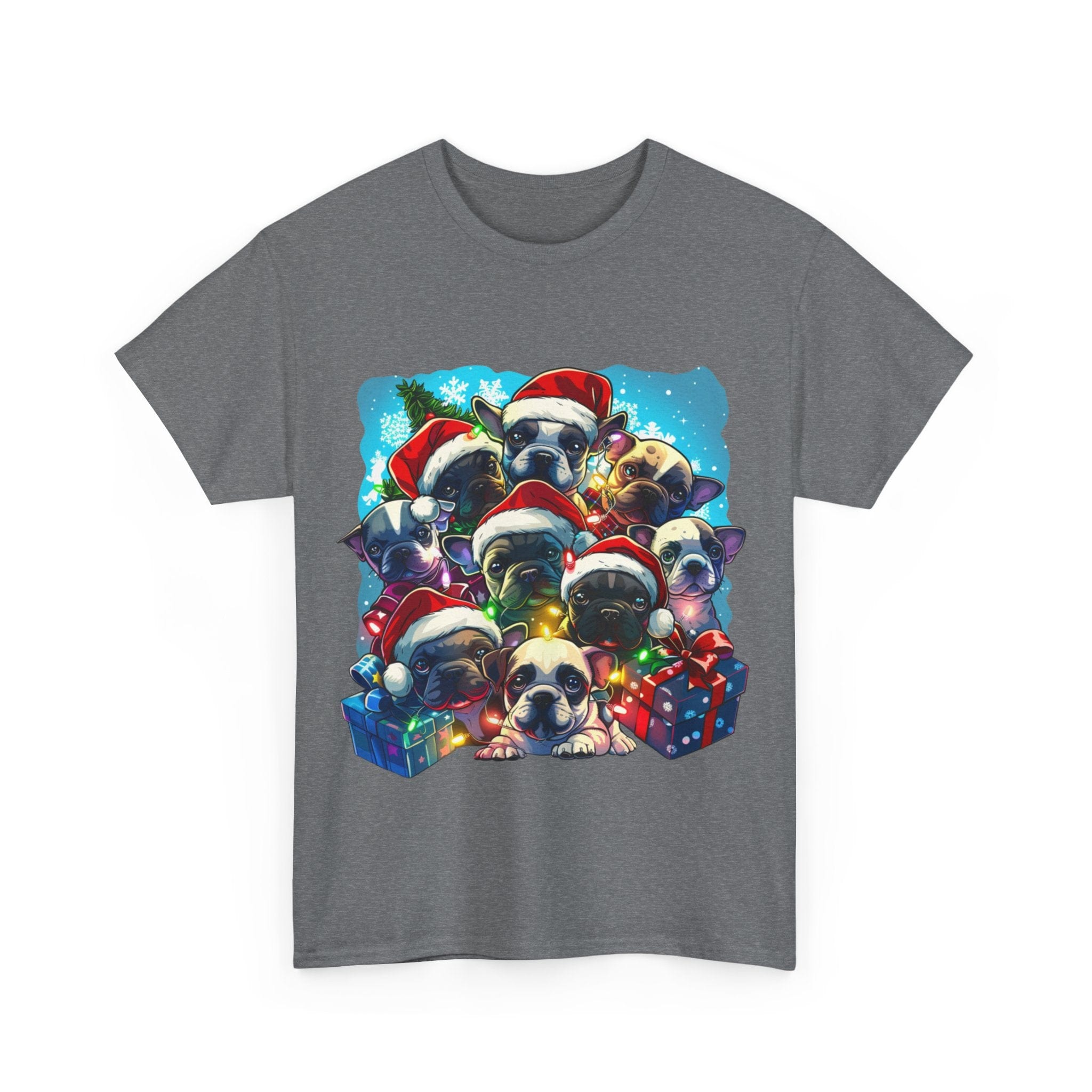 Printify T-Shirt Christmas French Bulldog Pack Unisex Heavy Cotton Tee