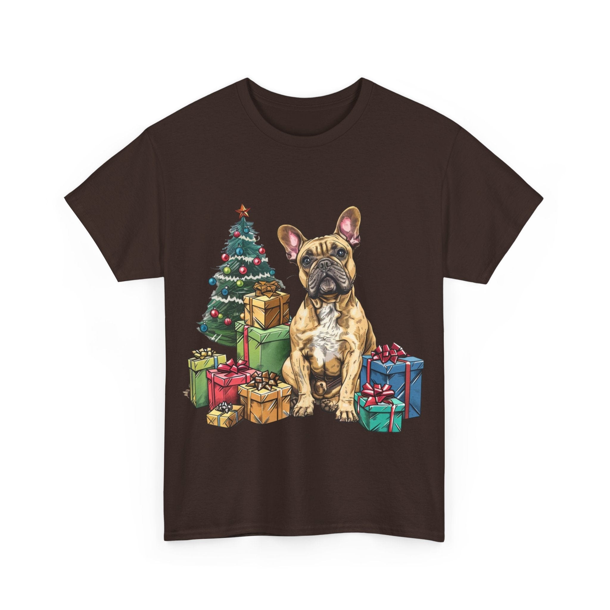 Printify T-Shirt Christmas French Bulldog with Presents – A Festive and Adorable Holiday Design for Dog Lovers