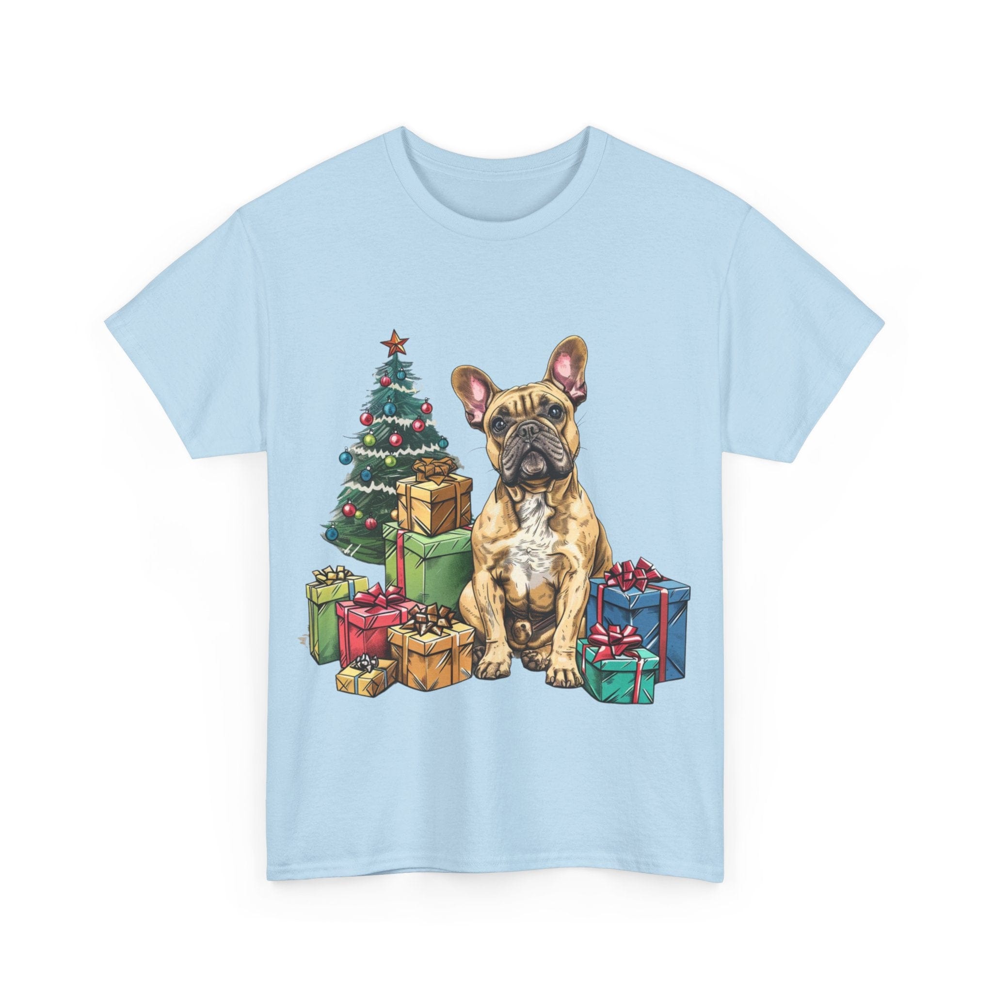 Printify T-Shirt Christmas French Bulldog with Presents – A Festive and Adorable Holiday Design for Dog Lovers