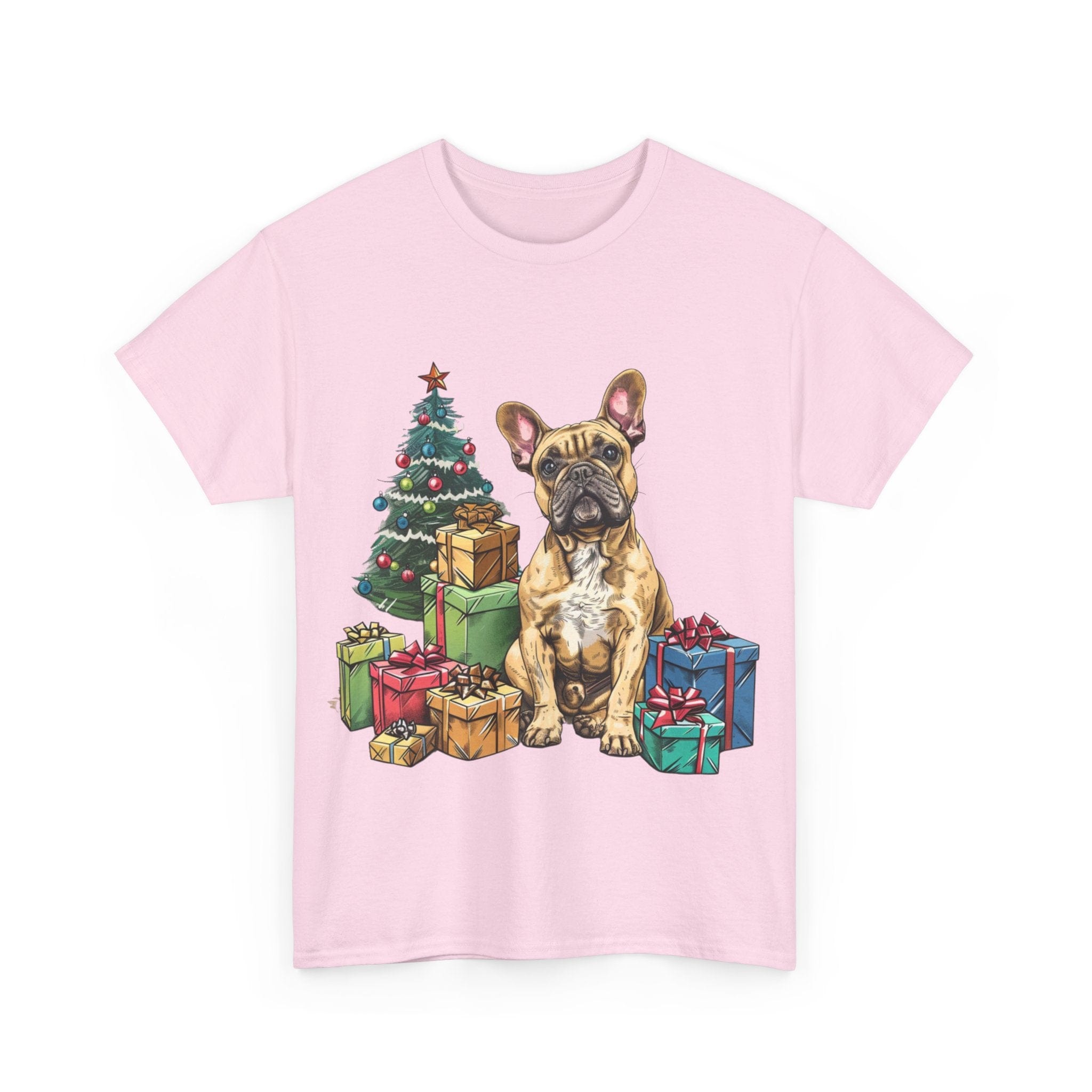 Printify T-Shirt Christmas French Bulldog with Presents – A Festive and Adorable Holiday Design for Dog Lovers