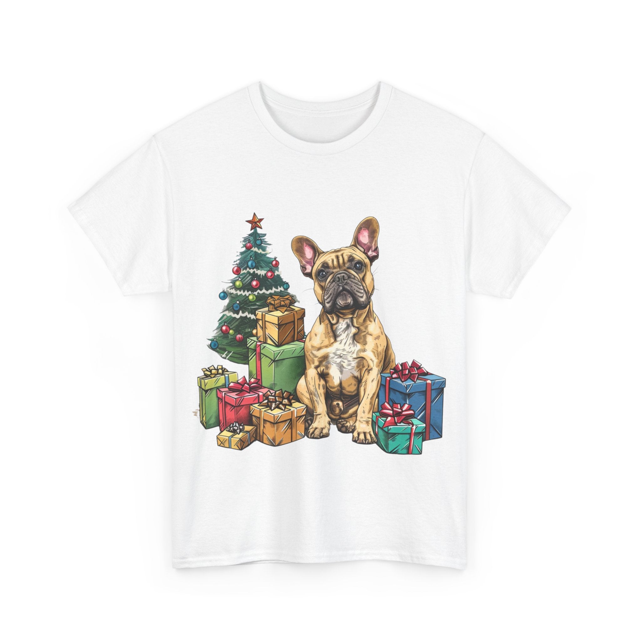 Printify T-Shirt Christmas French Bulldog with Presents – A Festive and Adorable Holiday Design for Dog Lovers