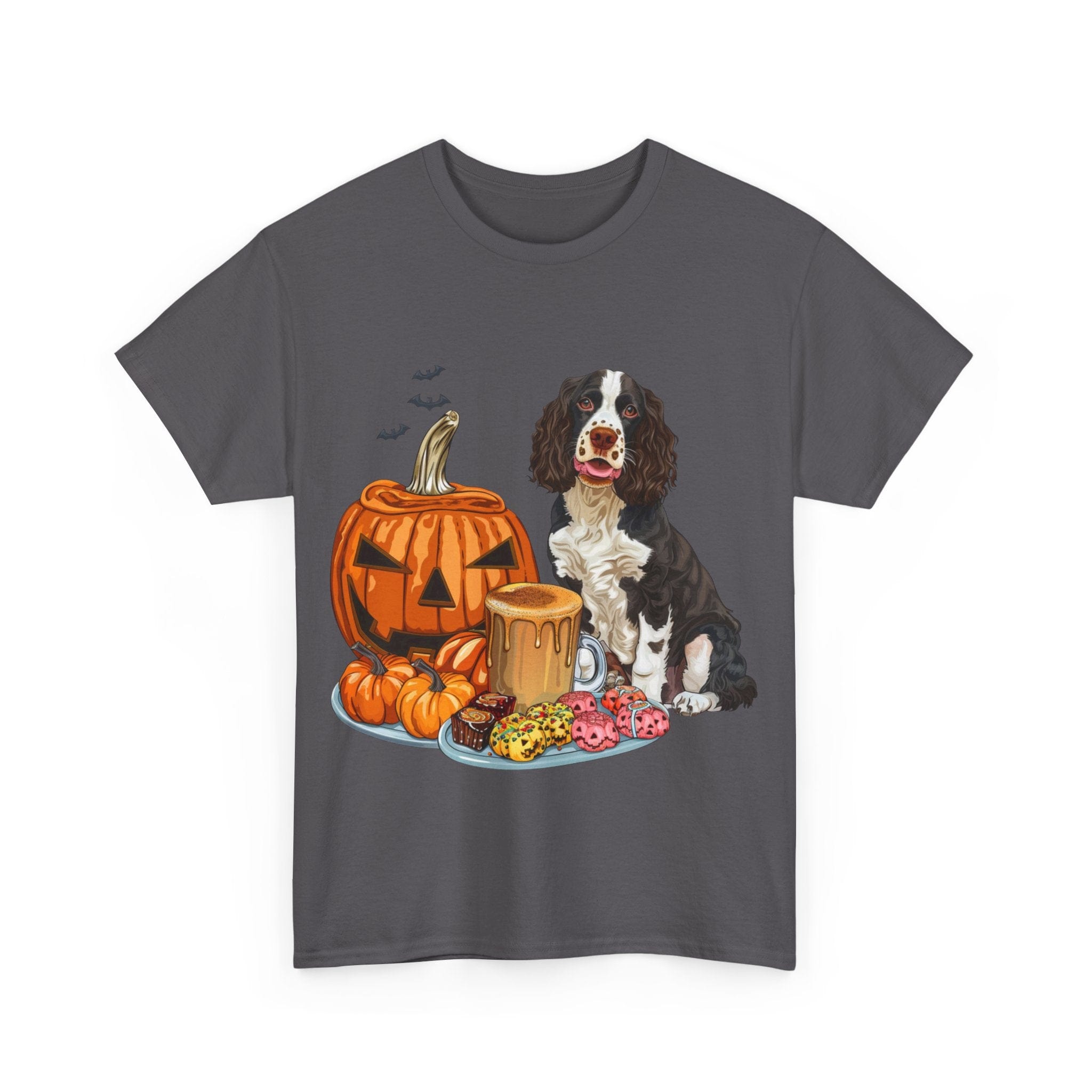 Printify T-Shirt Cocker Spaniel Halloween Design with Jack-o'-Lantern and Treats – Perfect for Dog Lovers