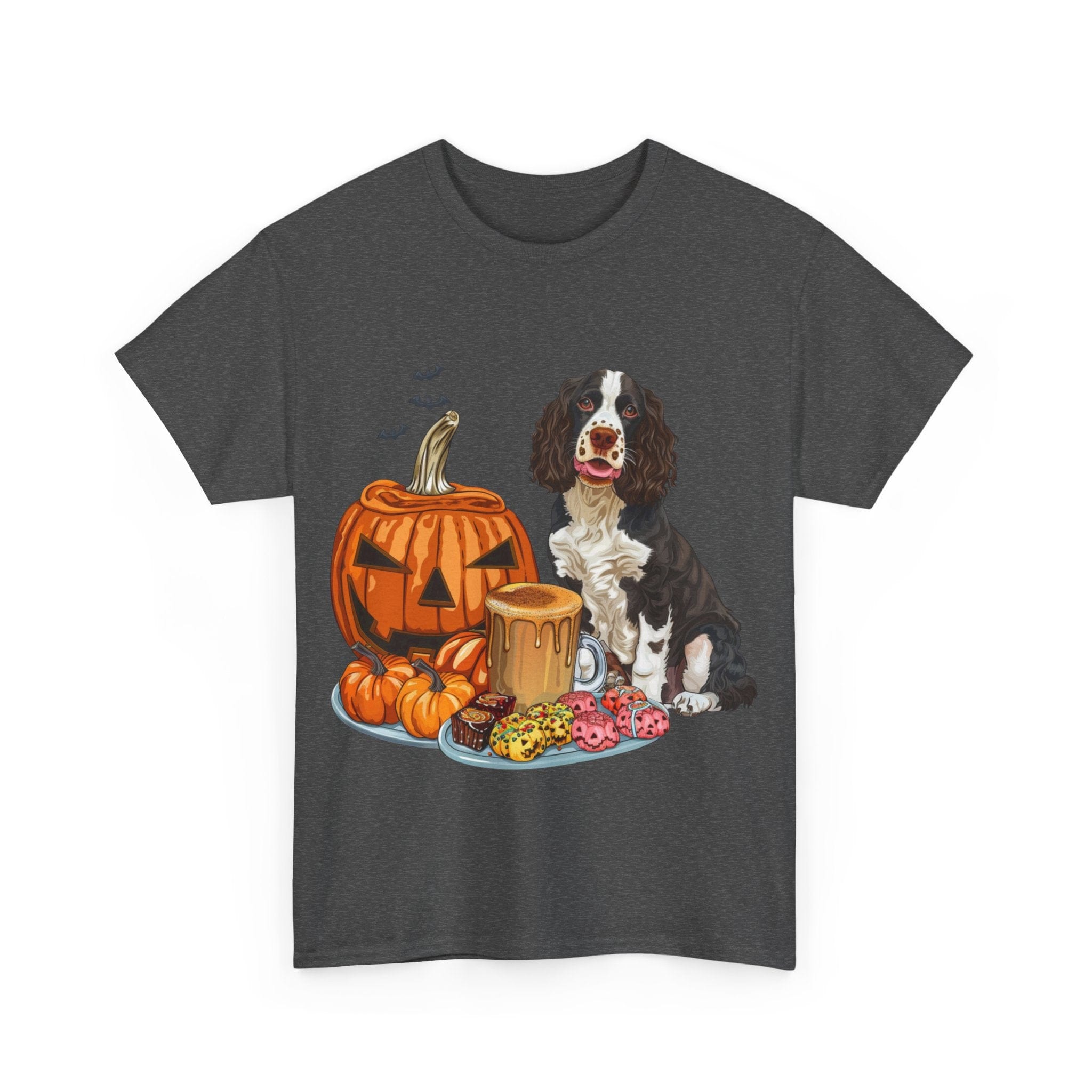 Printify T-Shirt Cocker Spaniel Halloween Design with Jack-o'-Lantern and Treats – Perfect for Dog Lovers