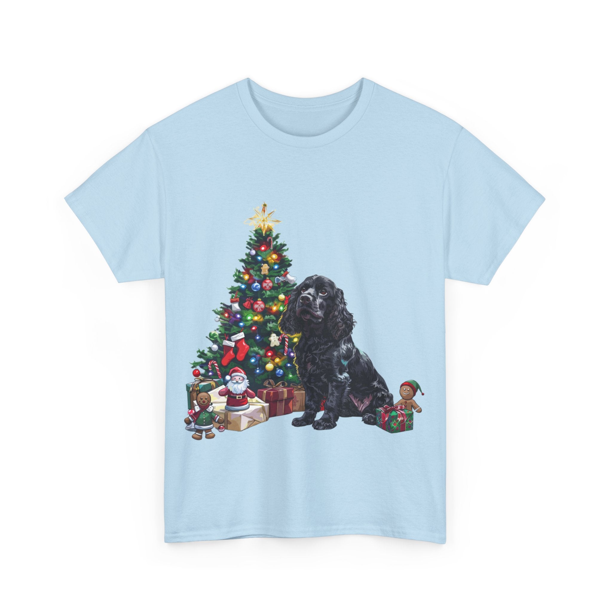 Printify T-Shirt Cocker Spaniel with Christmas Tree and Gifts – Festive Holiday Dog Art