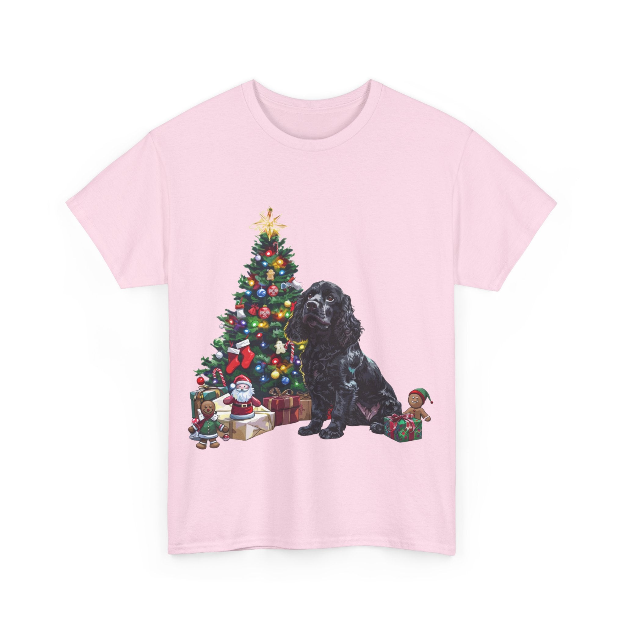 Printify T-Shirt Cocker Spaniel with Christmas Tree and Gifts – Festive Holiday Dog Art