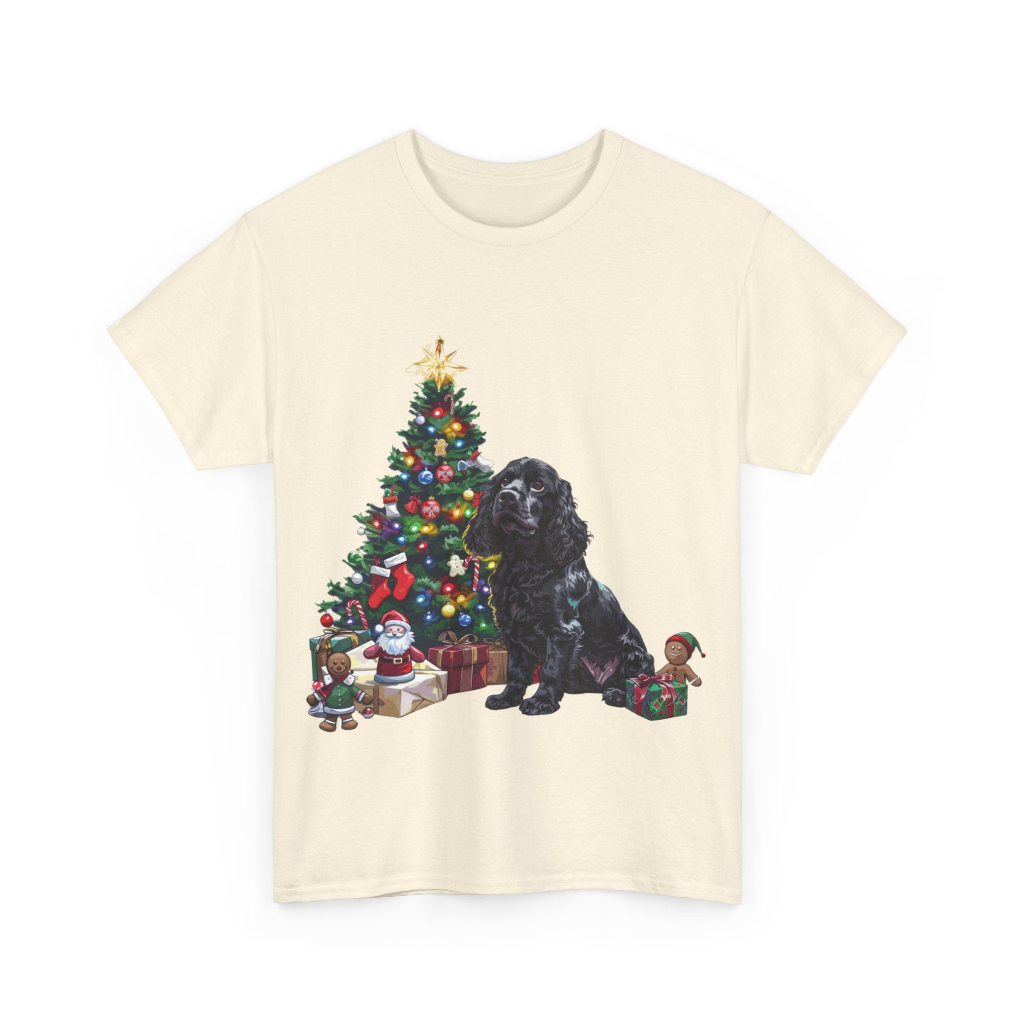 Printify T-Shirt Cocker Spaniel with Christmas Tree and Gifts – Festive Holiday Dog Art