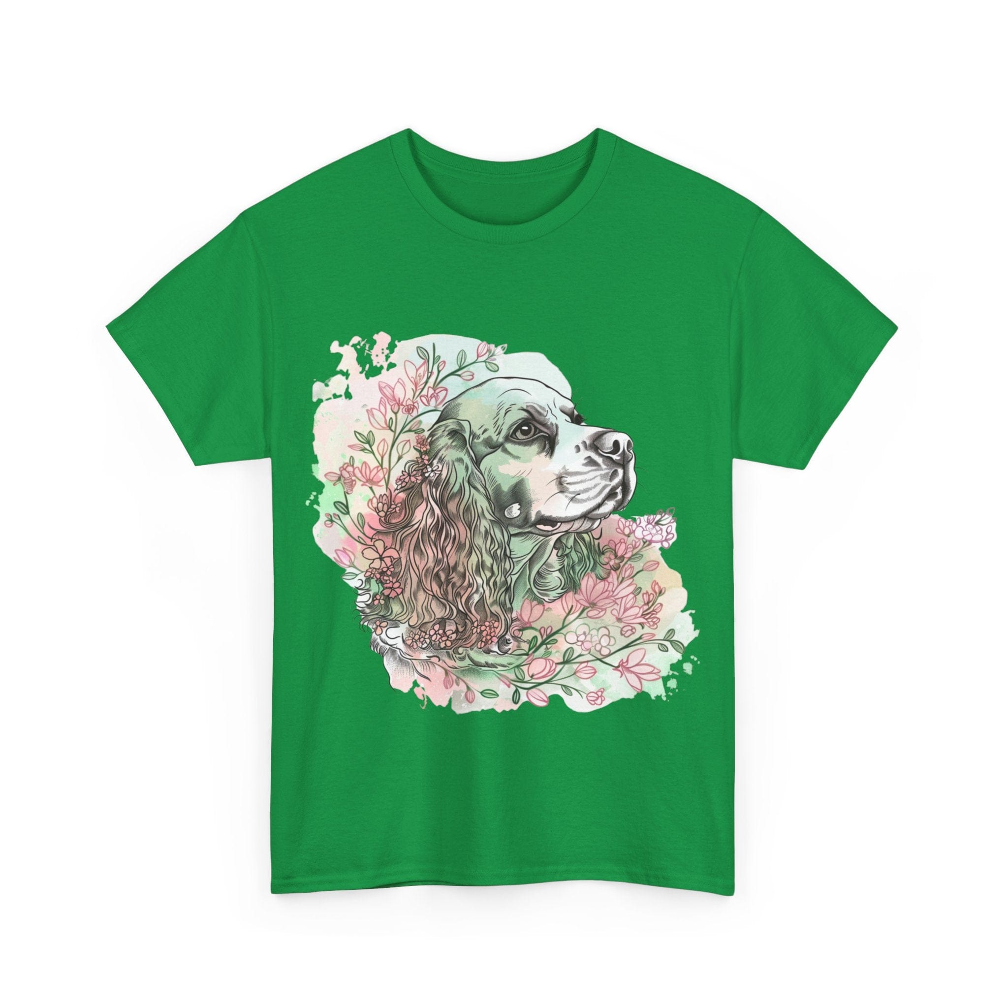 Printify T-Shirt Cocker Spaniel with Floral Accents – Artistic Dog Illustration