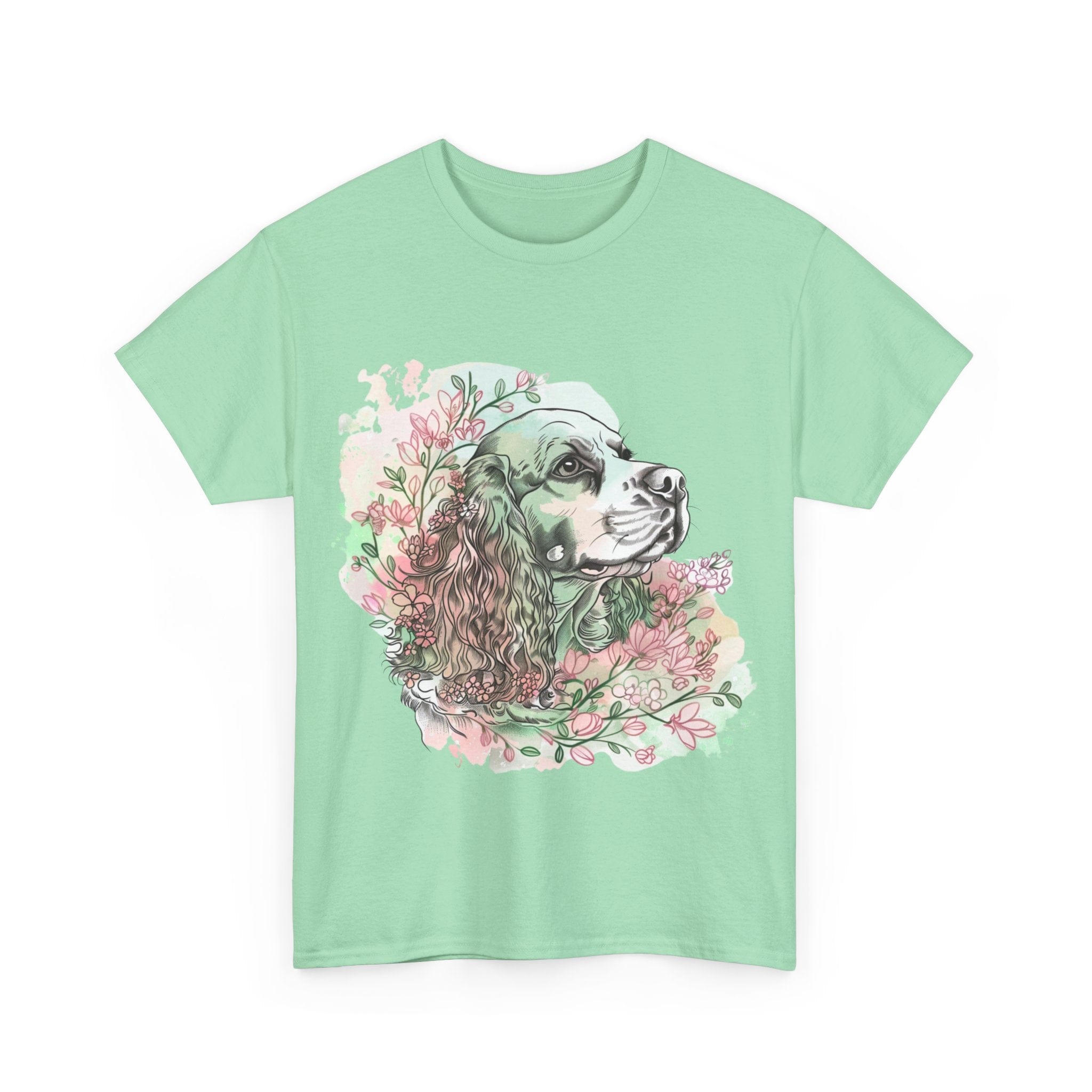 Printify T-Shirt Cocker Spaniel with Floral Accents – Artistic Dog Illustration