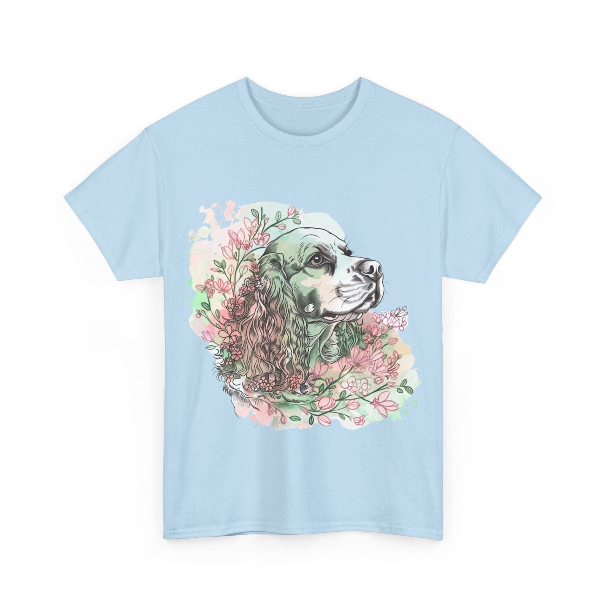 Printify T-Shirt Cocker Spaniel with Floral Accents – Artistic Dog Illustration